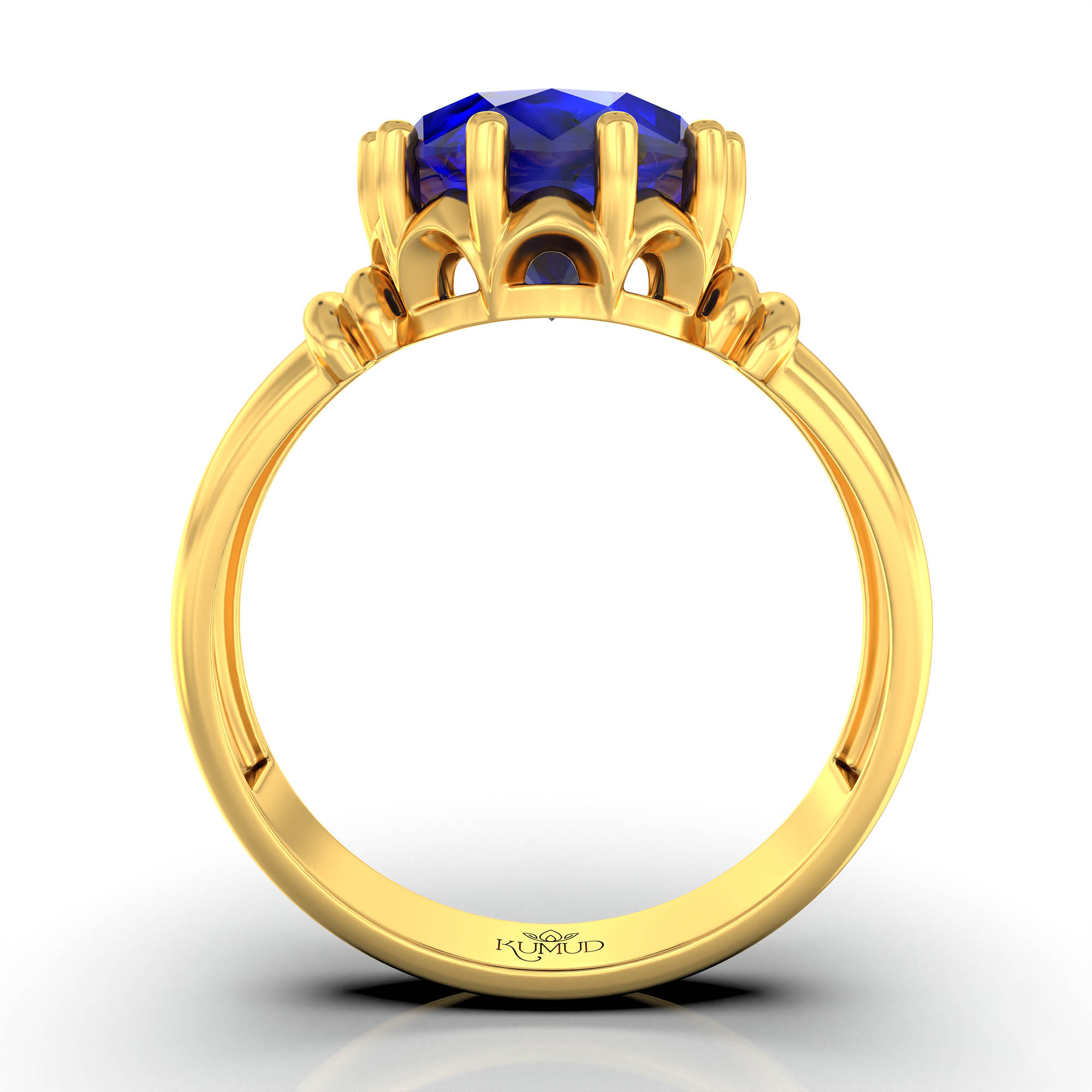 Blue Sapphire (Neelam) Ring for Women in 22K Yellow Gold – Oval 9x8 mm, Prong Setting, 3 g (Design KF-5) thumbnail
