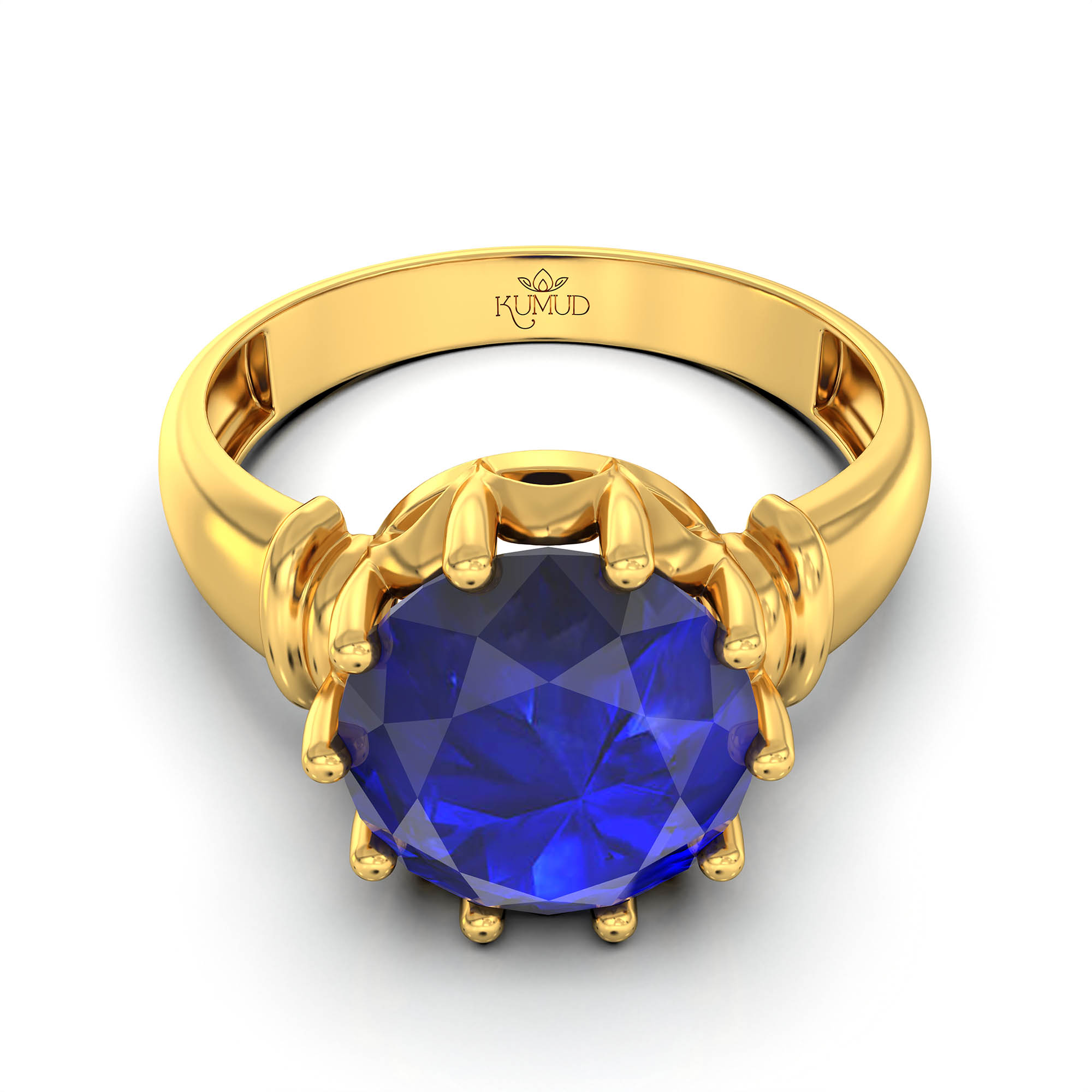 Blue Sapphire (Neelam) Ring for Women in 22K Yellow Gold – Oval 9x8 mm, Prong Setting, 3 g (Design KF-5) thumbnail