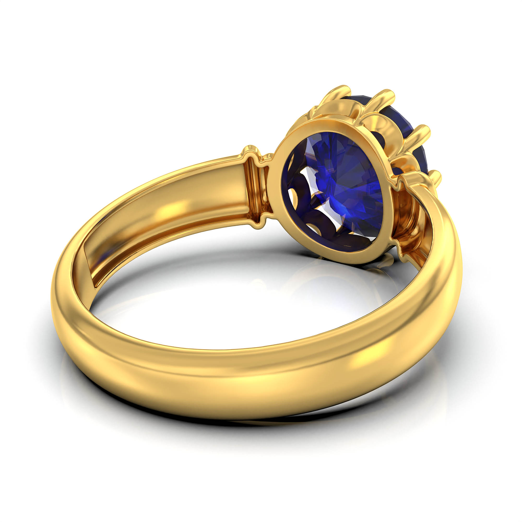 Blue Sapphire (Neelam) Ring for Women in 22K Yellow Gold – Oval 9x8 mm, Prong Setting, 3 g (Design KF-5) thumbnail