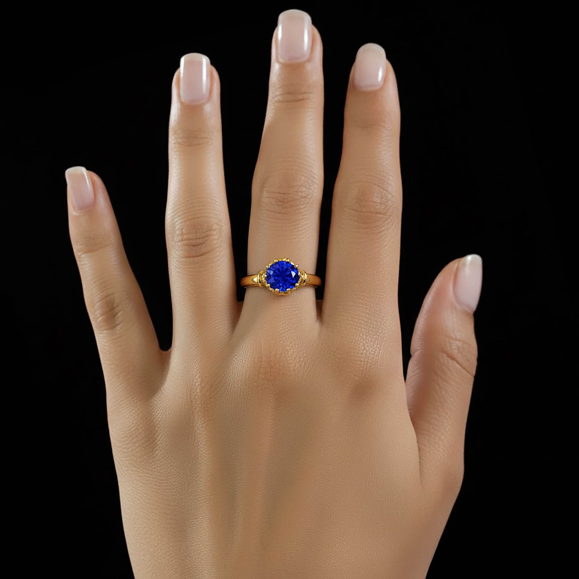 Blue Sapphire (Neelam) Ring for Women in 22K Yellow Gold – Oval 9x8 mm, Prong Setting, 3 g (Design KF-5) thumbnail