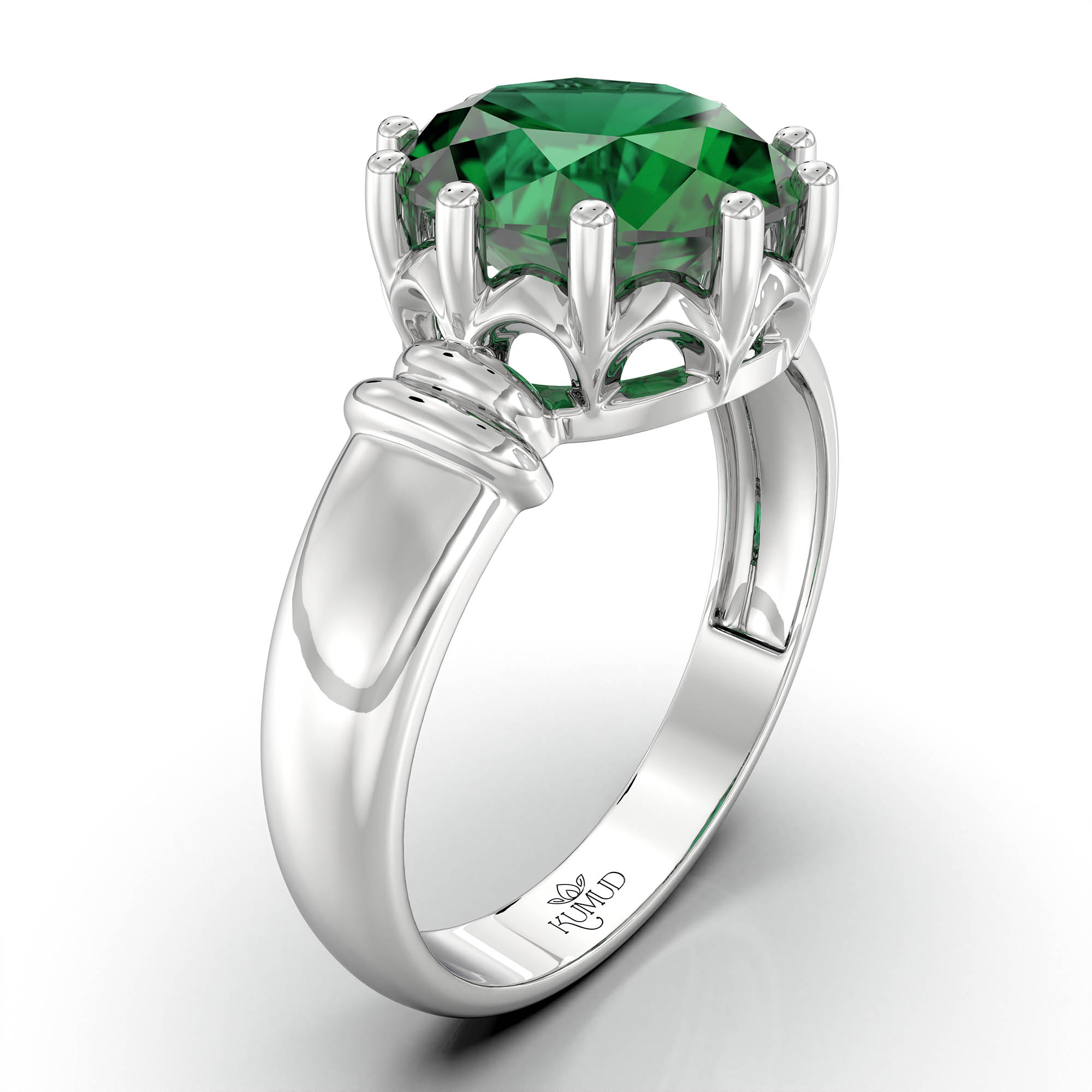 Emerald (Panna) Ring for Women in 925 Sterling Silver – Oval 9x8 mm, Prong Setting, 1.8 g (Design KF-5) thumbnail