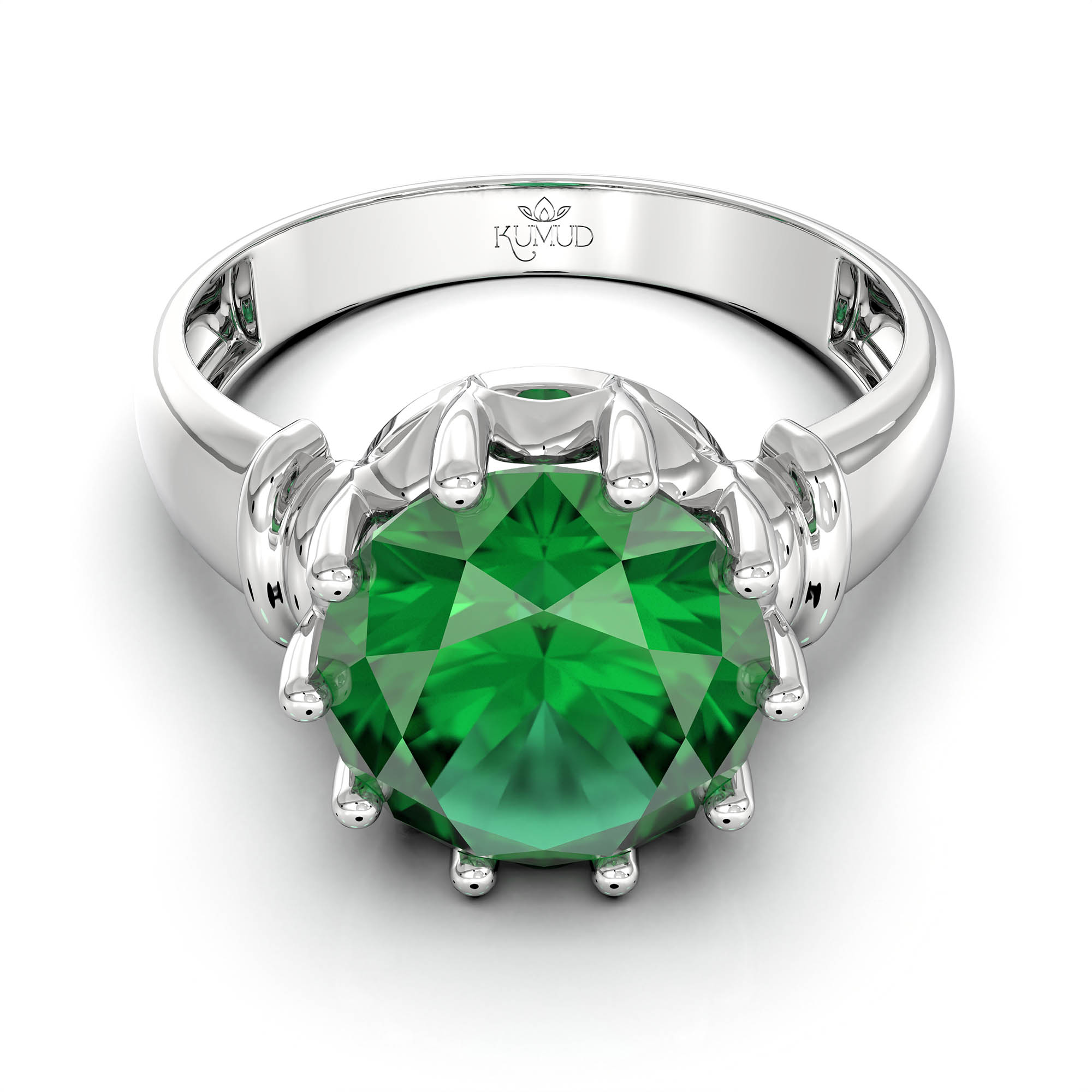 Emerald (Panna) Ring for Women in 925 Sterling Silver – Oval 9x8 mm, Prong Setting, 1.8 g (Design KF-5) thumbnail