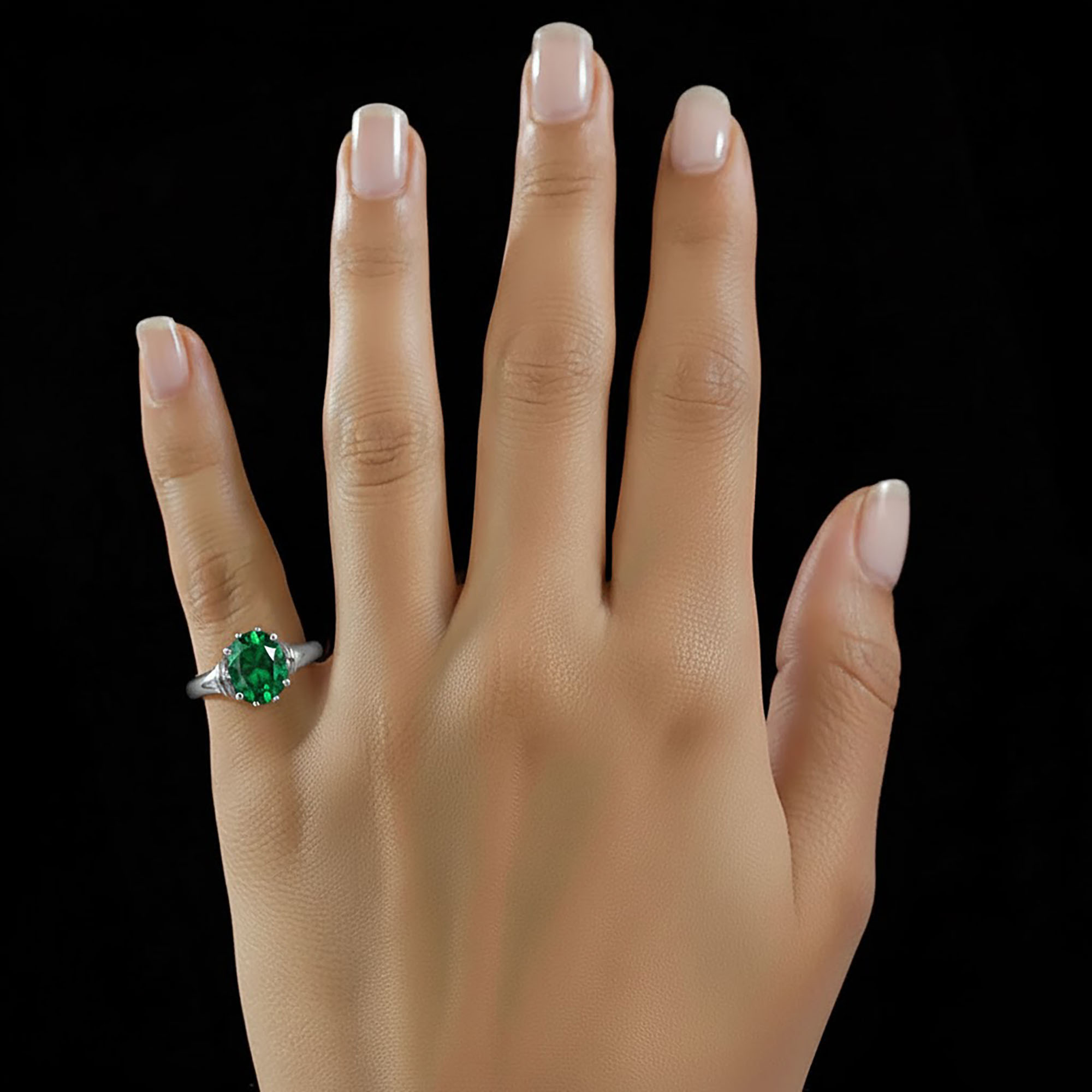 Emerald (Panna) Ring for Women in 925 Sterling Silver – Oval 9x8 mm, Prong Setting, 1.8 g (Design KF-5) thumbnail