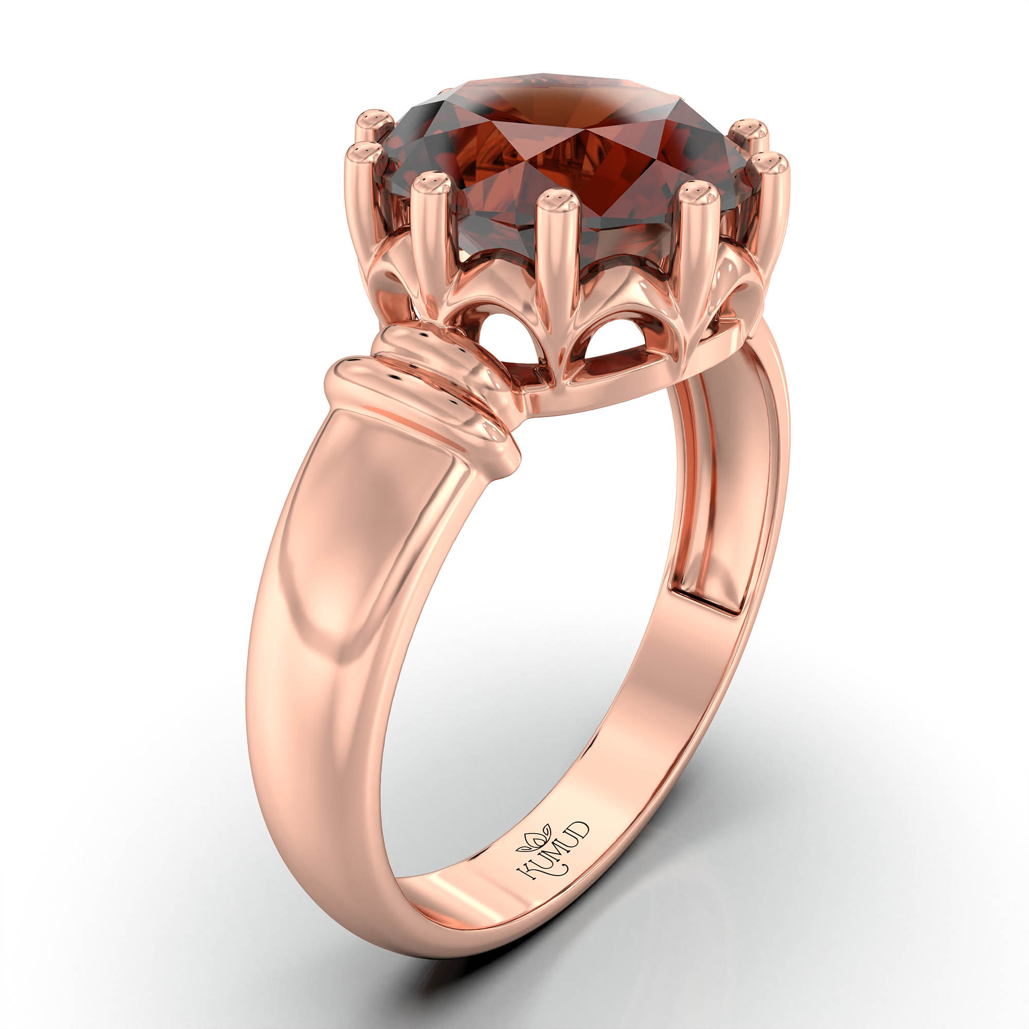 Hessonite (Gomed) Ring for Women in 18K Rose Gold – Oval 9x8 mm, Prong Setting, 3 g (Design KF-5) thumbnail