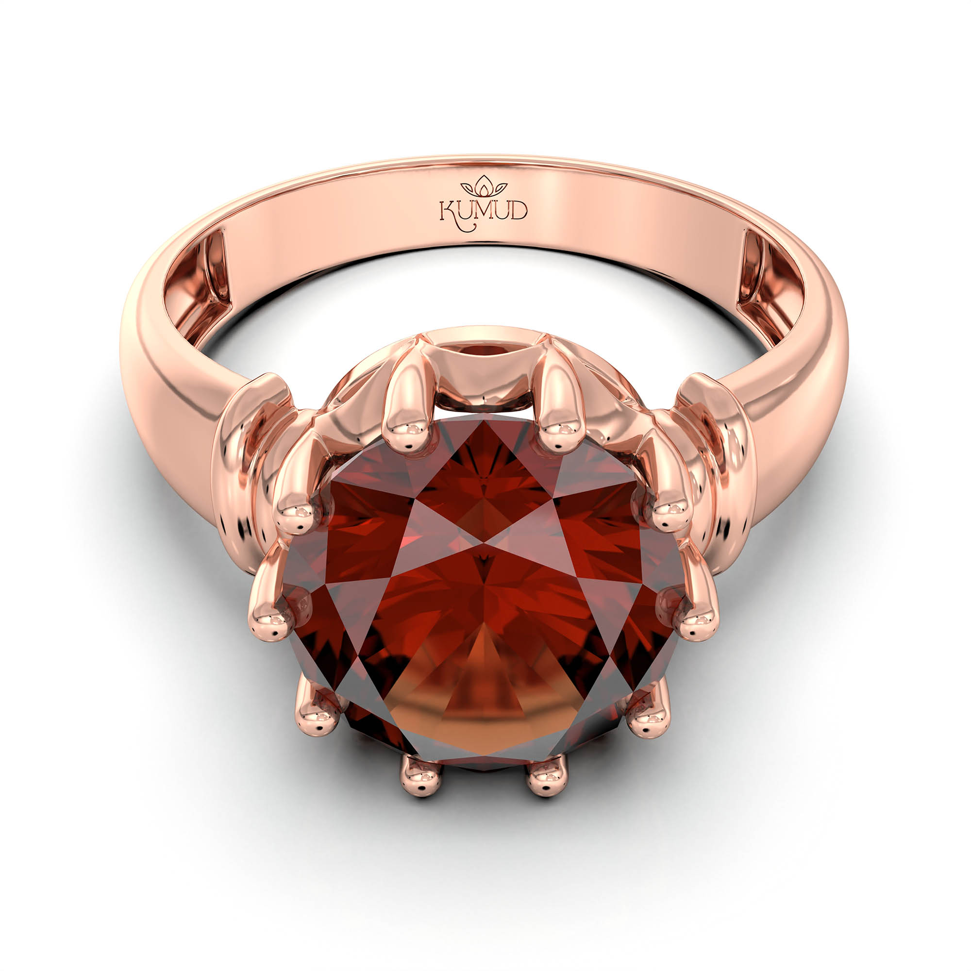 Hessonite (Gomed) Ring for Women in 18K Rose Gold – Oval 9x8 mm, Prong Setting, 3 g (Design KF-5) thumbnail