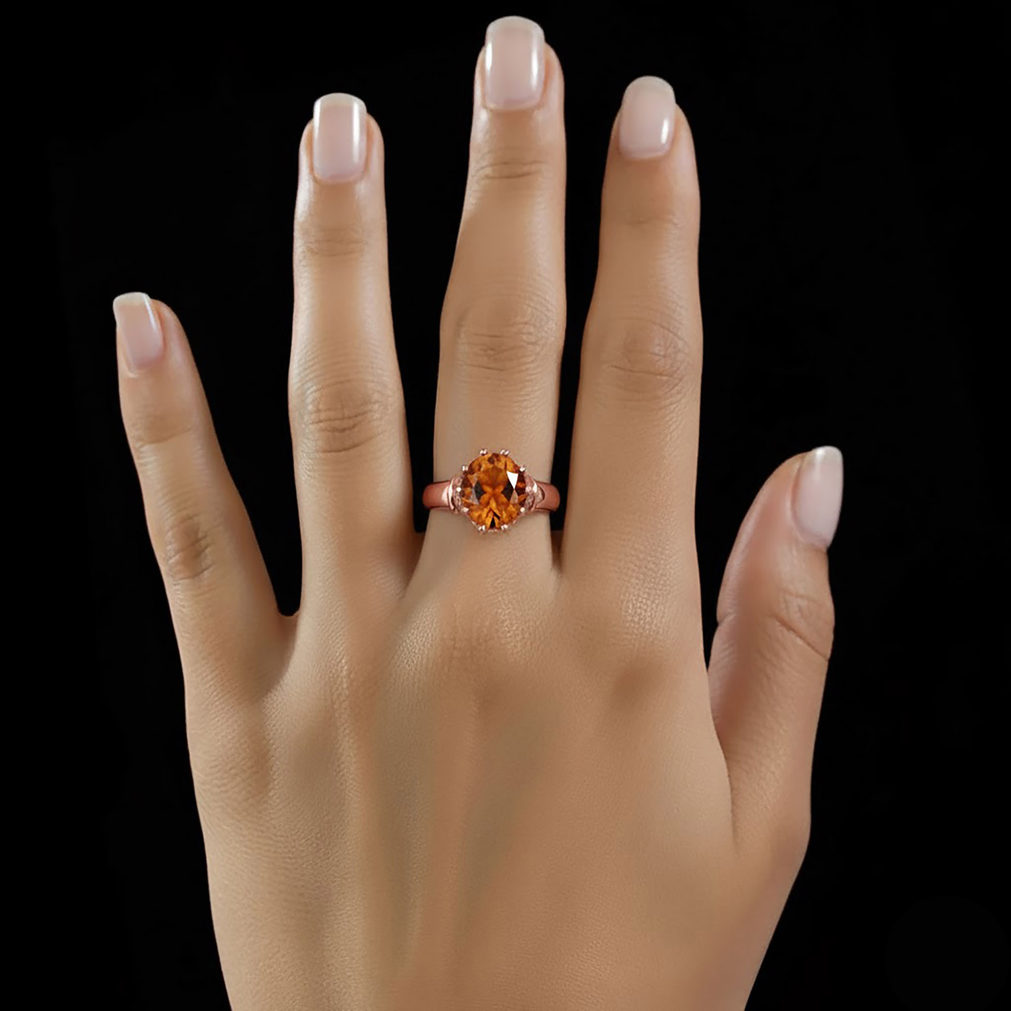 Hessonite (Gomed) Ring for Women in 18K Rose Gold – Oval 9x8 mm, Prong Setting, 3 g (Design KF-5) thumbnail