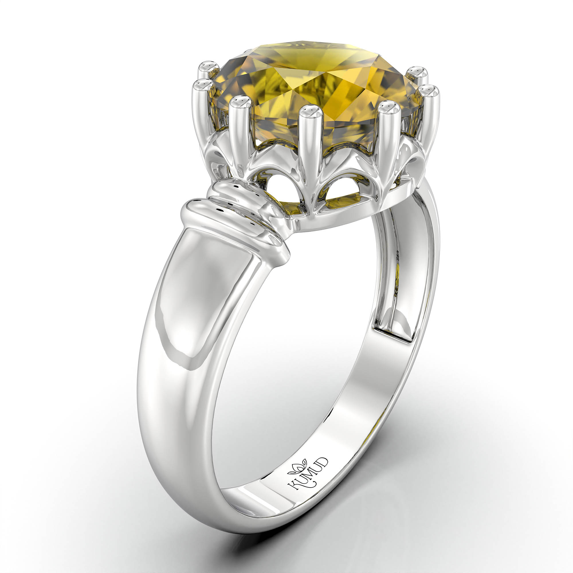 Yellow Sapphire (Pukhraj) Ring for Women in 925 Sterling Silver – Oval 9x8 mm, Prong Setting, 1.8 g (Design KF-5) thumbnail