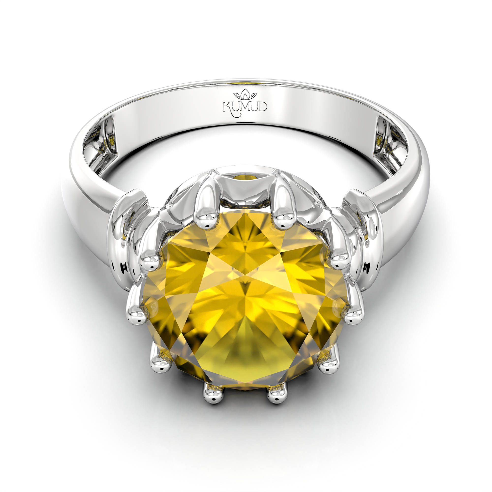 Yellow Sapphire (Pukhraj) Ring for Women in 925 Sterling Silver – Oval 9x8 mm, Prong Setting, 1.8 g (Design KF-5) thumbnail