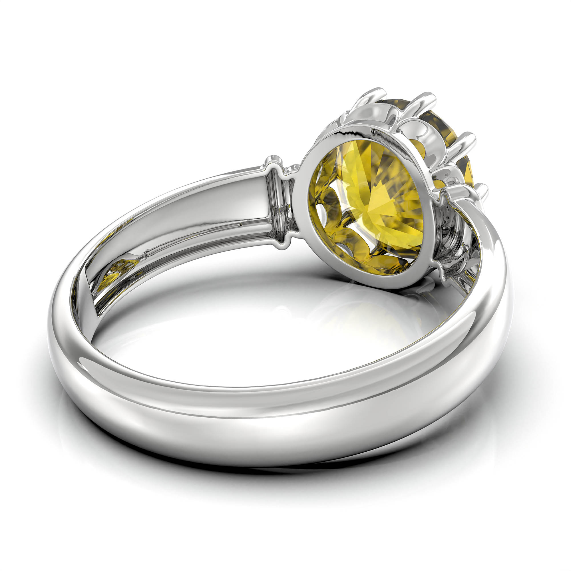 Yellow Sapphire (Pukhraj) Ring for Women in 925 Sterling Silver – Oval 9x8 mm, Prong Setting, 1.8 g (Design KF-5) thumbnail