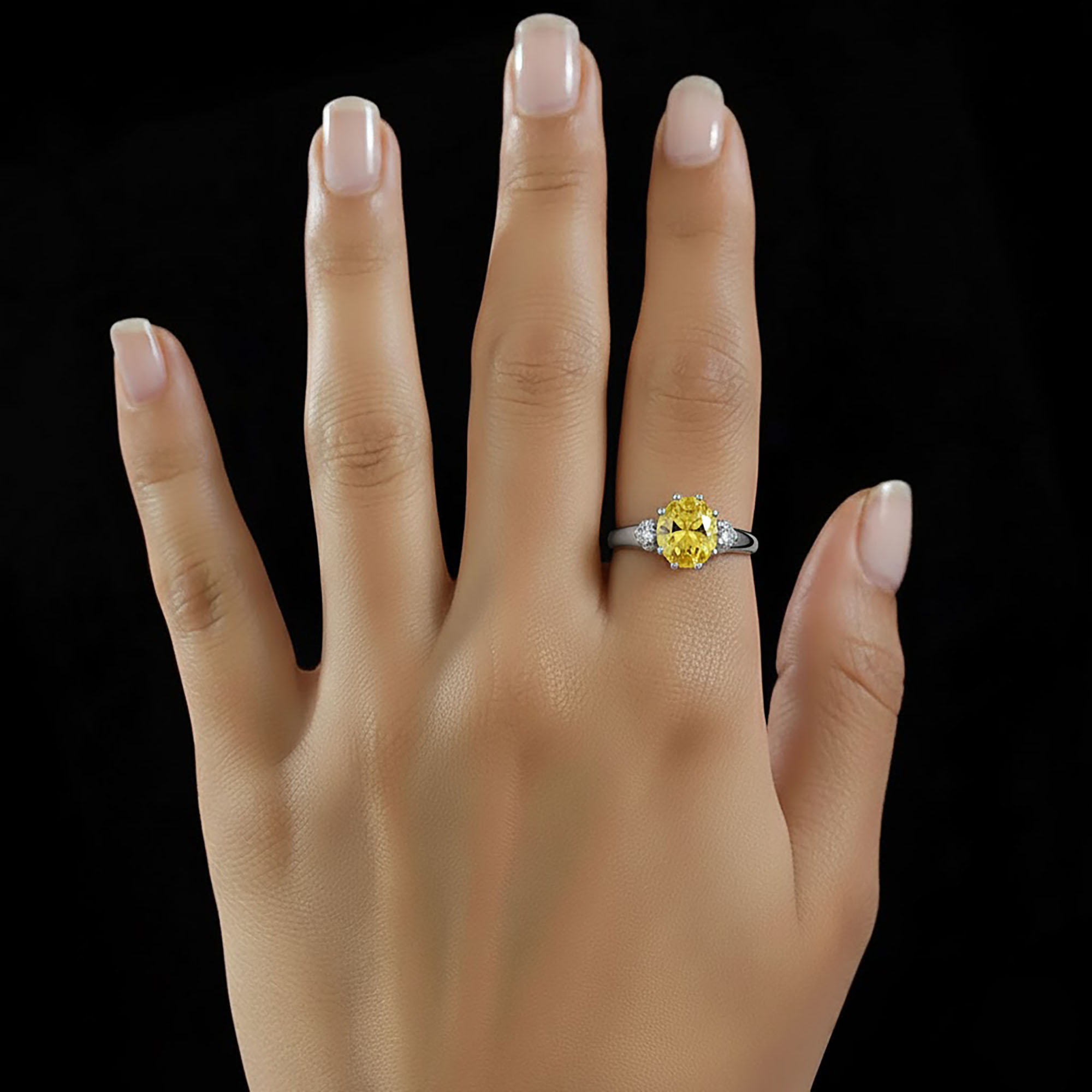 Yellow Sapphire (Pukhraj) Ring for Women in 925 Sterling Silver – Oval 9x8 mm, Prong Setting, 1.8 g (Design KF-5) thumbnail
