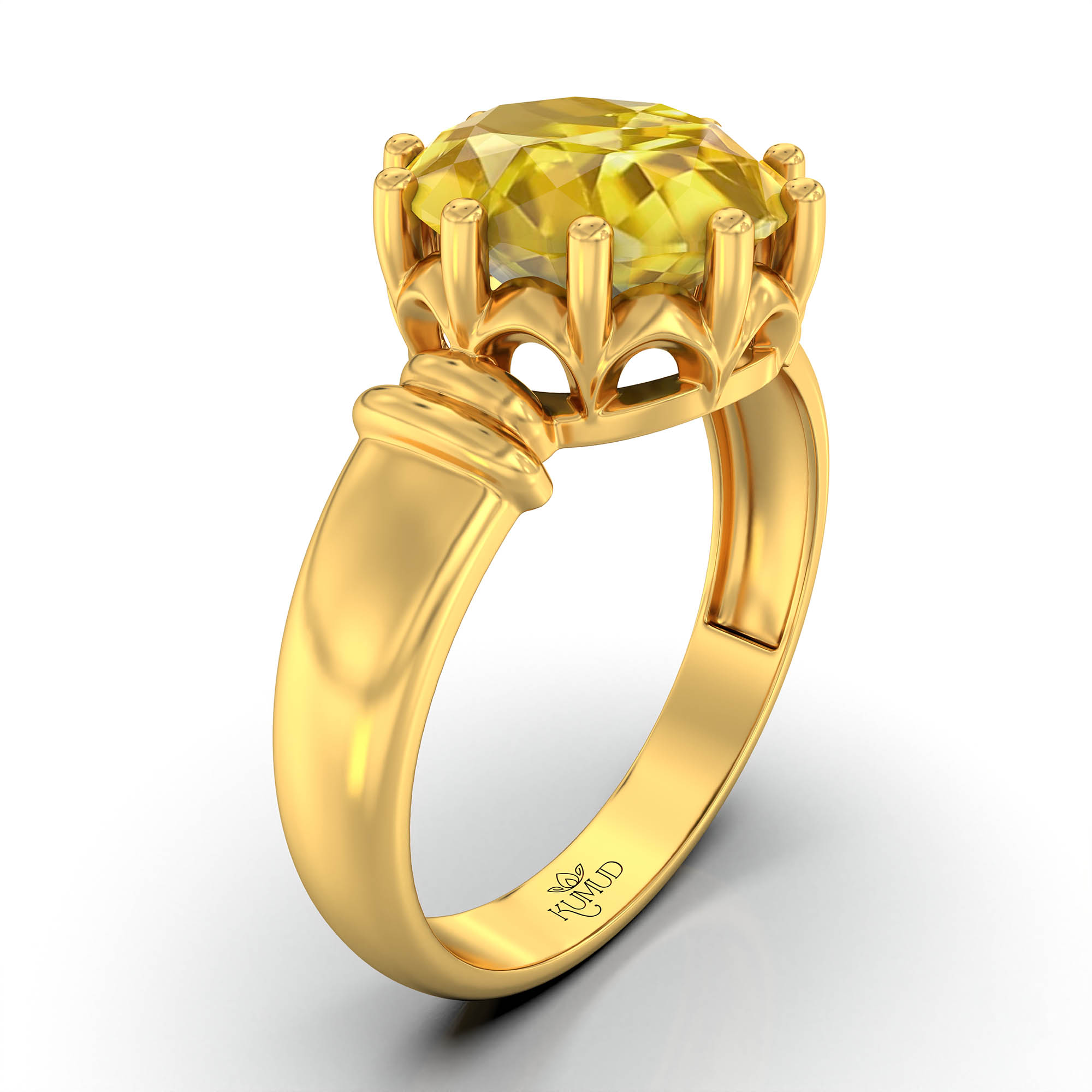 Yellow Sapphire (Pukhraj) Ring for Women in 22K Yellow Gold – Oval 9x8 mm, Prong Setting, 3 g (Design KF-5) thumbnail
