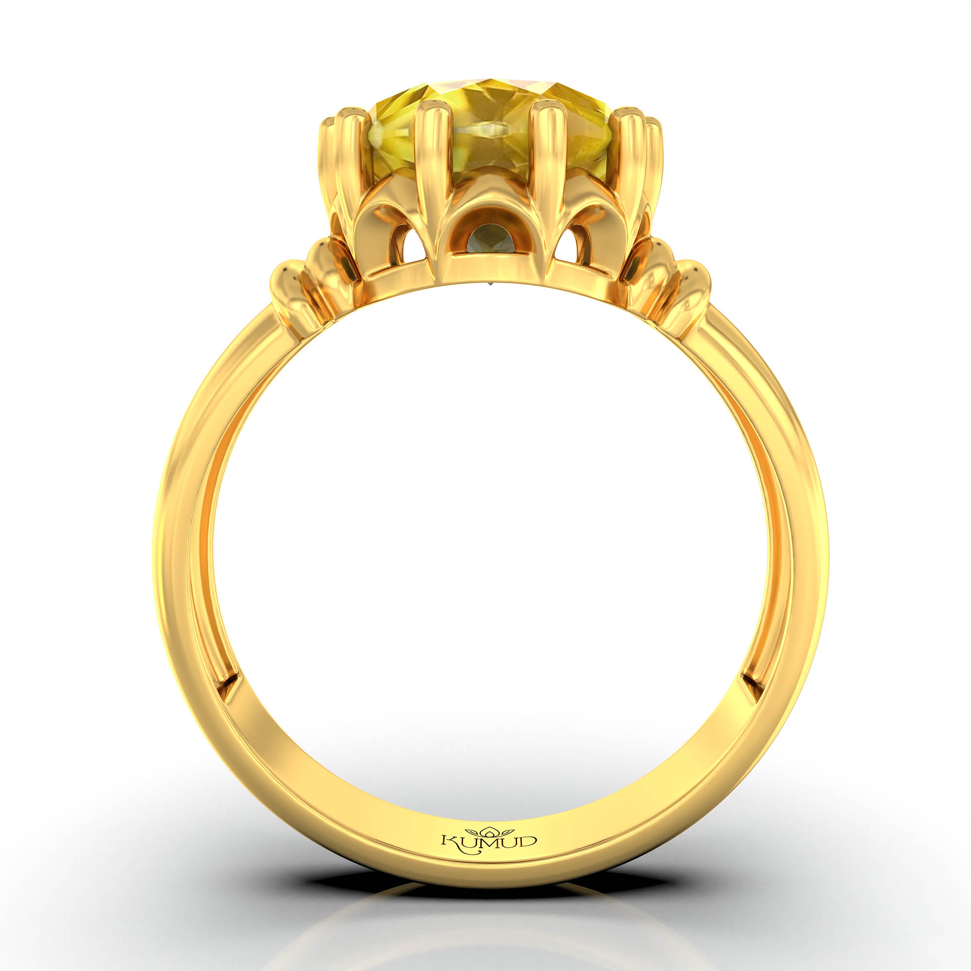 Yellow Sapphire (Pukhraj) Ring for Women in 22K Yellow Gold – Oval 9x8 mm, Prong Setting, 3 g (Design KF-5) thumbnail