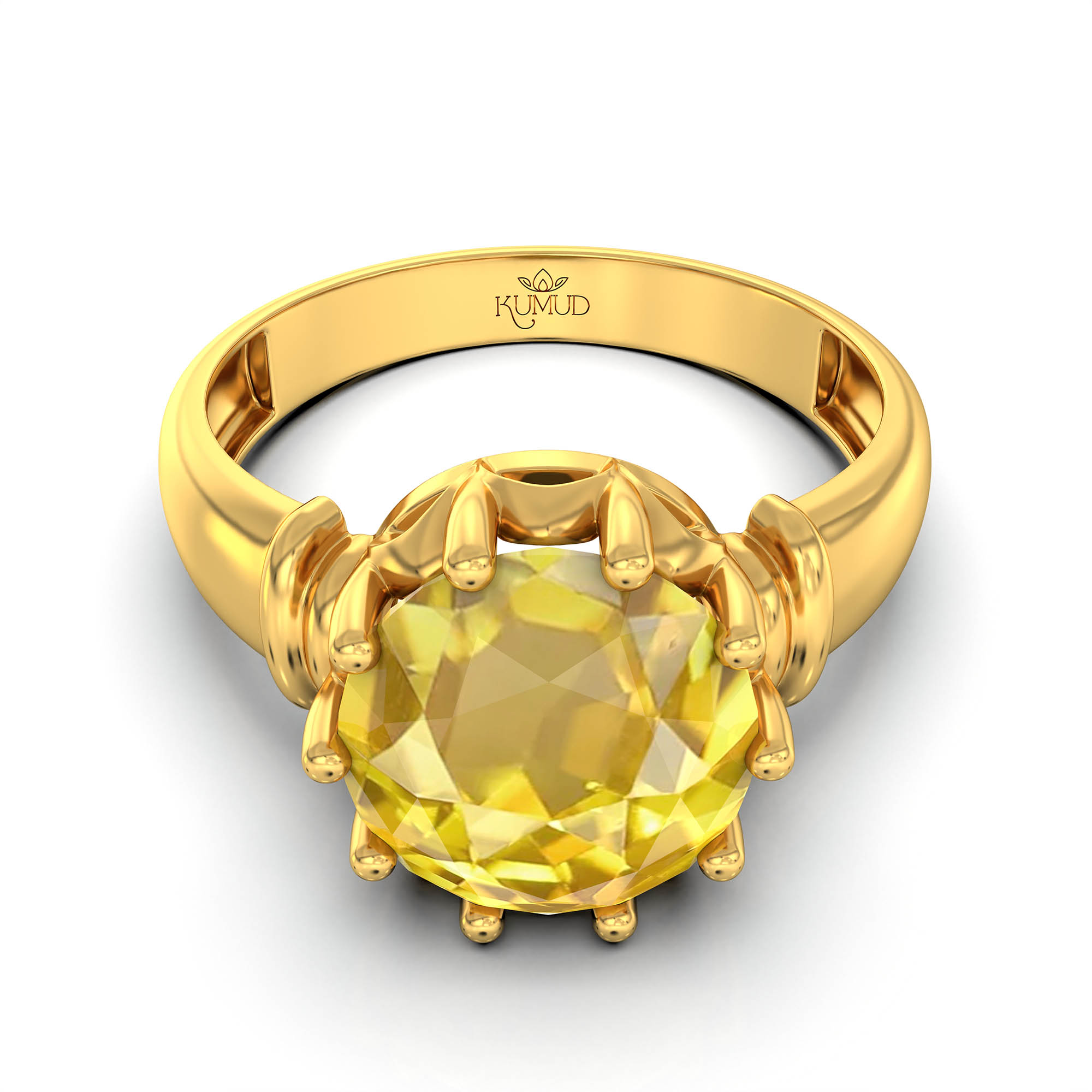 Yellow Sapphire (Pukhraj) Ring for Women in 22K Yellow Gold – Oval 9x8 mm, Prong Setting, 3 g (Design KF-5) thumbnail