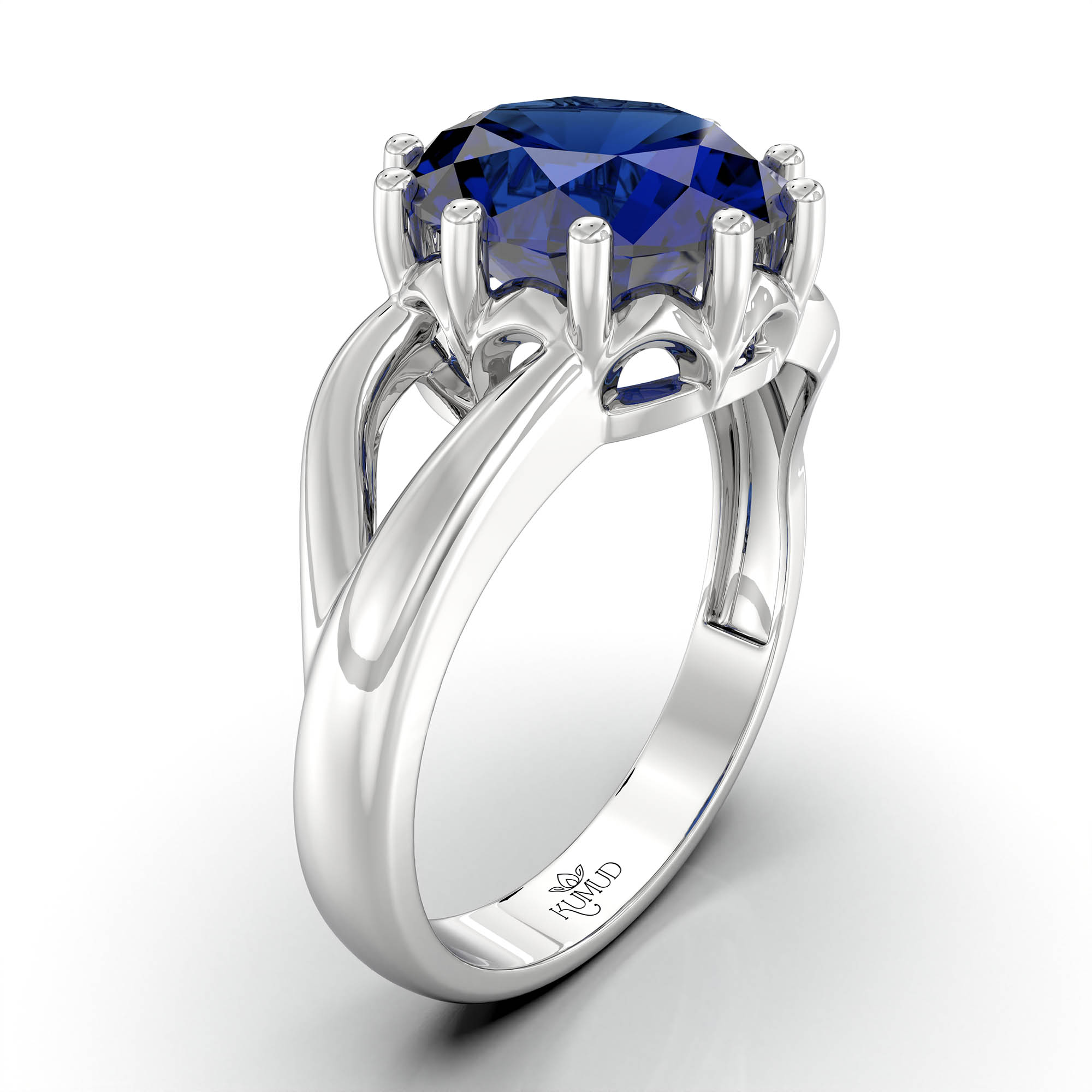 Blue Sapphire (Neelam) Ring for Women in 18K White Gold – Oval 9x8 mm, Prong Setting, 3 g (Design KF-6) thumbnail