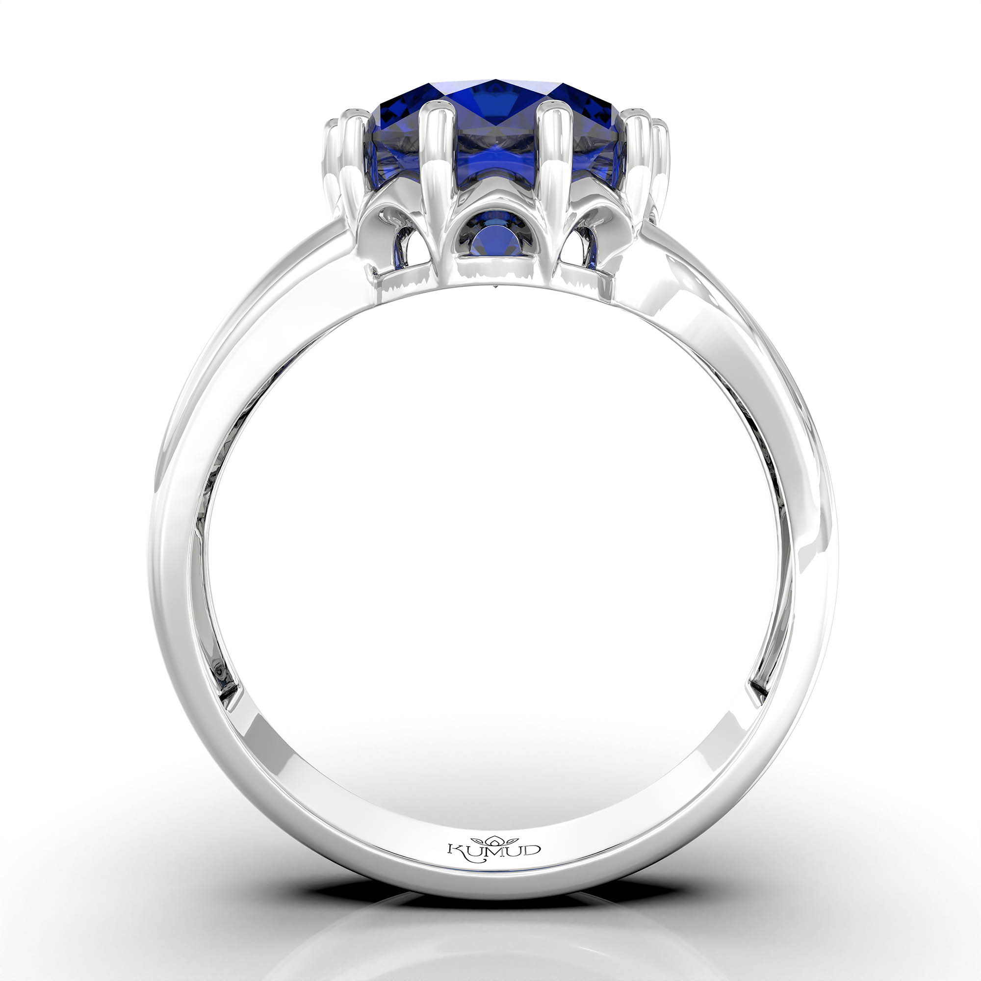 Blue Sapphire (Neelam) Ring for Women in 18K White Gold – Oval 9x8 mm, Prong Setting, 3 g (Design KF-6) thumbnail