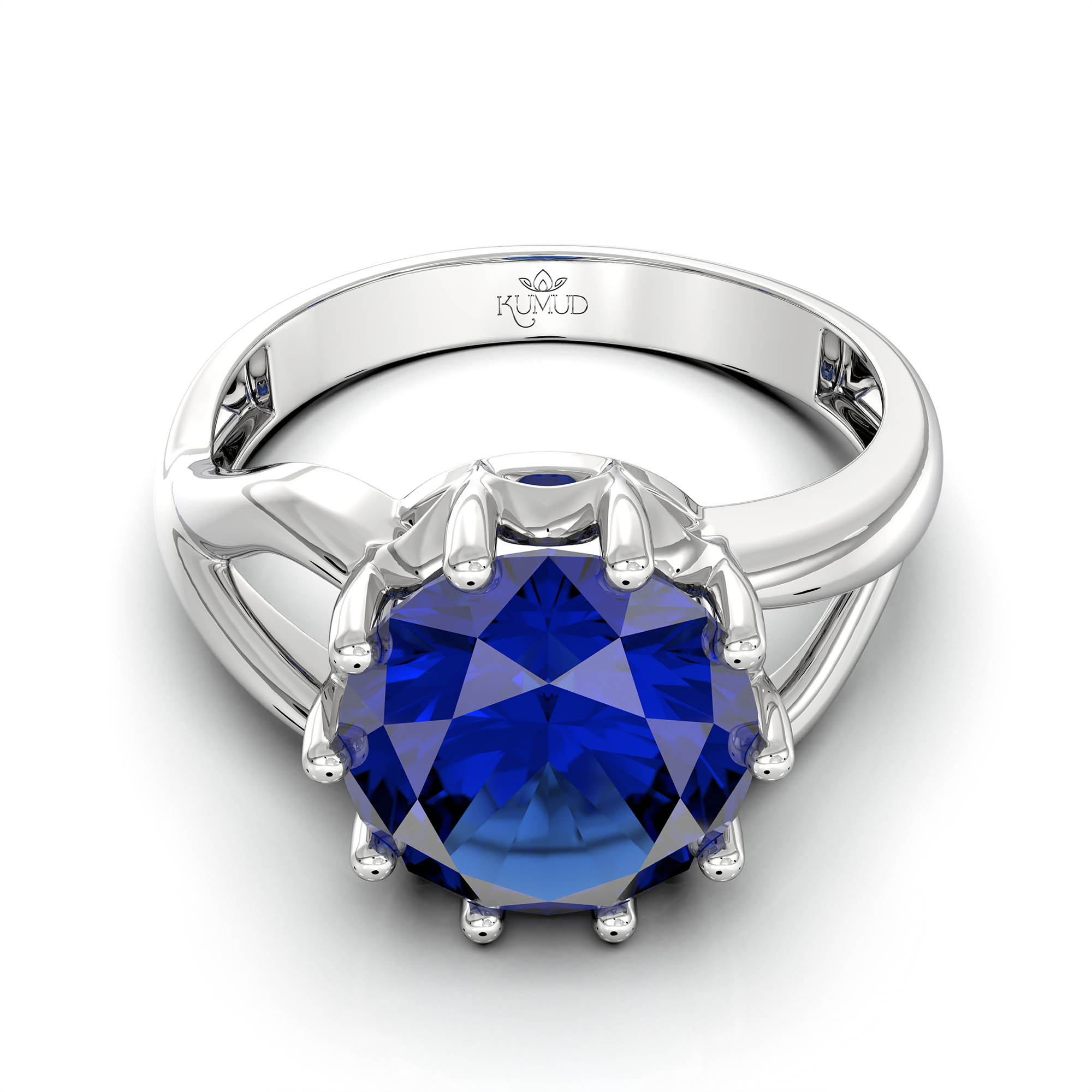 Blue Sapphire (Neelam) Ring for Women in 18K White Gold – Oval 9x8 mm, Prong Setting, 3 g (Design KF-6) thumbnail