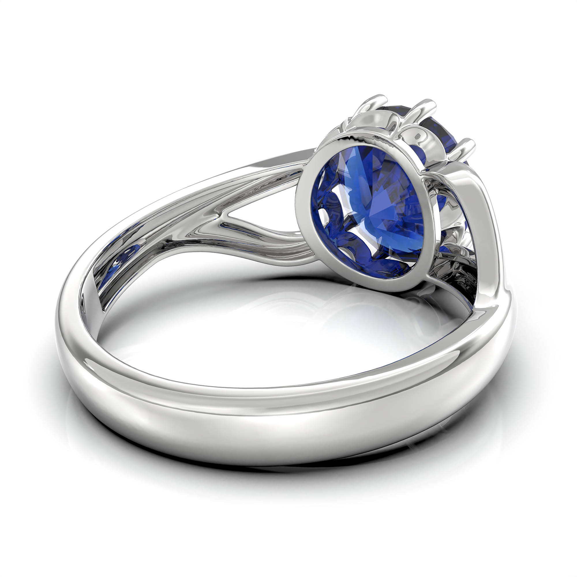 Blue Sapphire (Neelam) Ring for Women in 18K White Gold – Oval 9x8 mm, Prong Setting, 3 g (Design KF-6) thumbnail