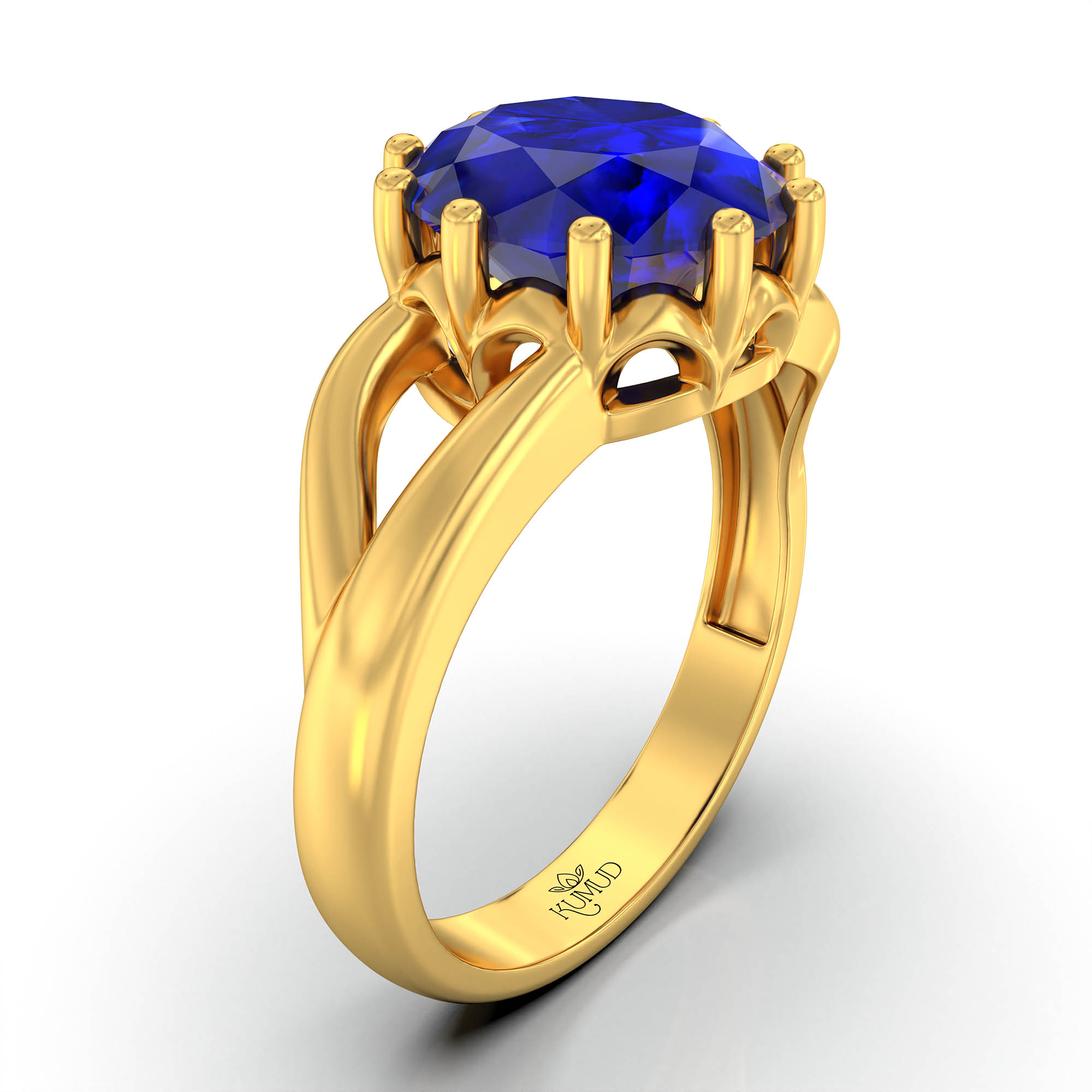Blue Sapphire (Neelam) Ring for Women in 22K Yellow Gold – Oval 9x8 mm, Prong Setting, 3 g (Design KF-6) thumbnail