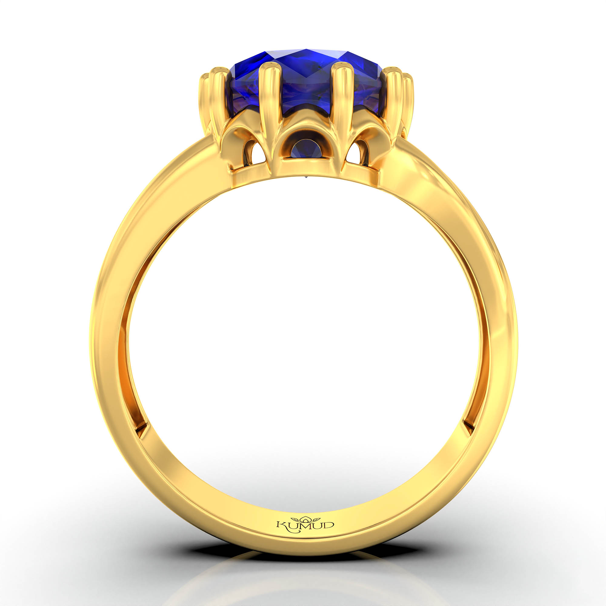 Blue Sapphire (Neelam) Ring for Women in 22K Yellow Gold – Oval 9x8 mm, Prong Setting, 3 g (Design KF-6) thumbnail