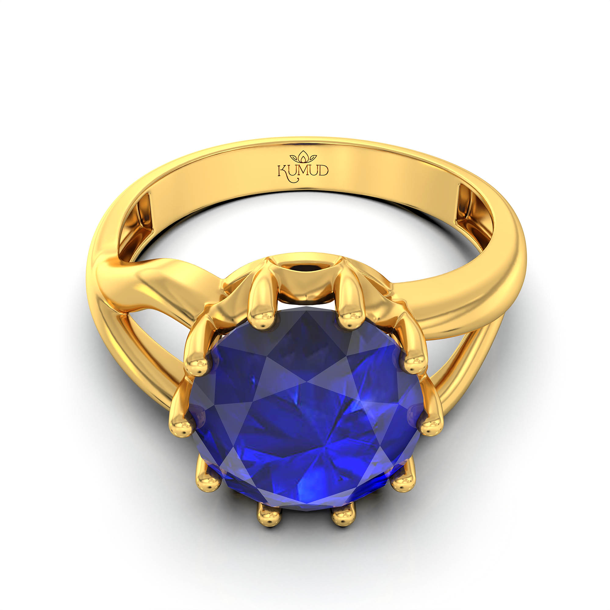 Blue Sapphire (Neelam) Ring for Women in 22K Yellow Gold – Oval 9x8 mm, Prong Setting, 3 g (Design KF-6) thumbnail