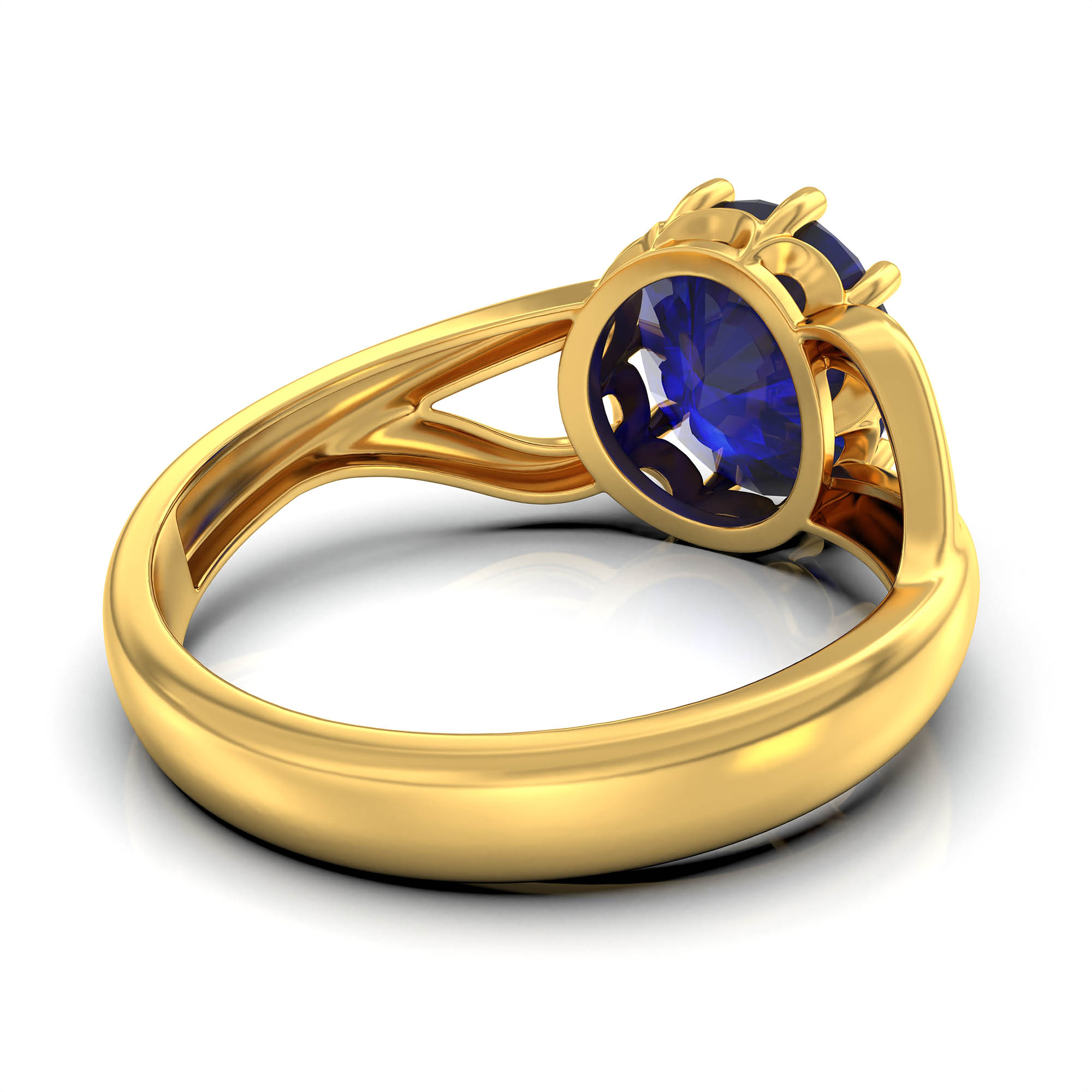Blue Sapphire (Neelam) Ring for Women in 22K Yellow Gold – Oval 9x8 mm, Prong Setting, 3 g (Design KF-6) thumbnail