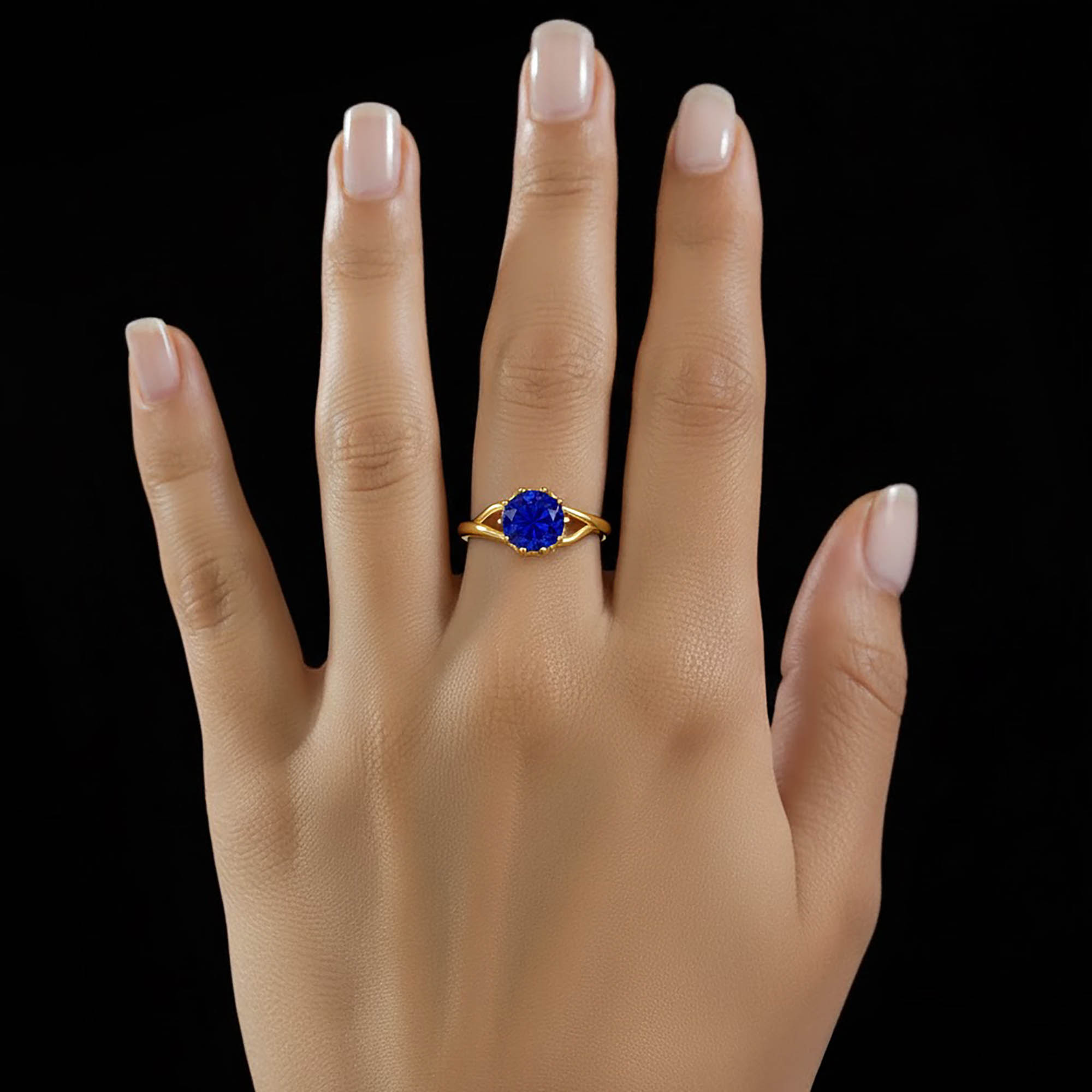 Blue Sapphire (Neelam) Ring for Women in 22K Yellow Gold – Oval 9x8 mm, Prong Setting, 3 g (Design KF-6) thumbnail