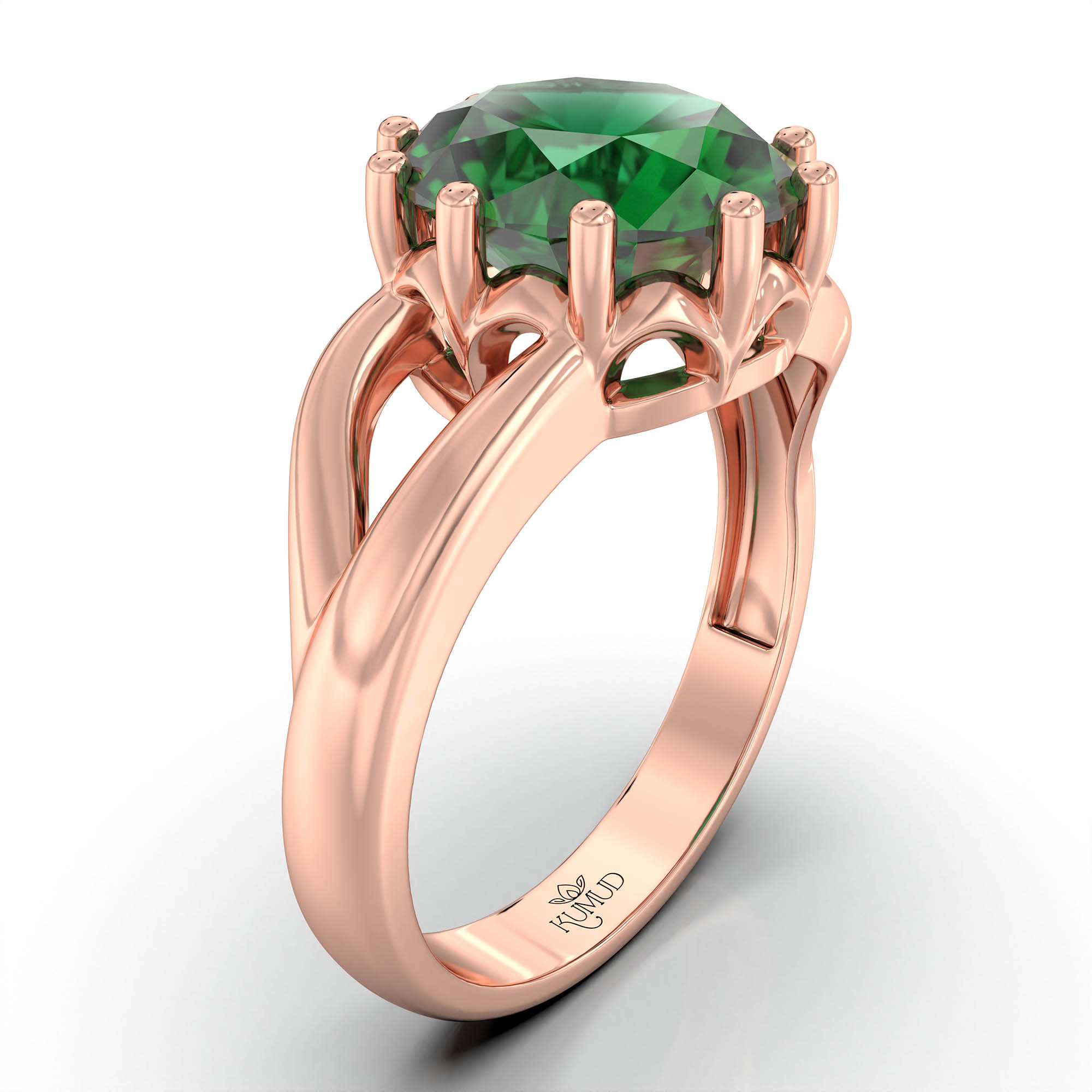 Emerald (Panna) Ring for Women in 18K Rose Gold – Oval 9x8 mm, Prong Setting, 3 g (Design KF-6) thumbnail
