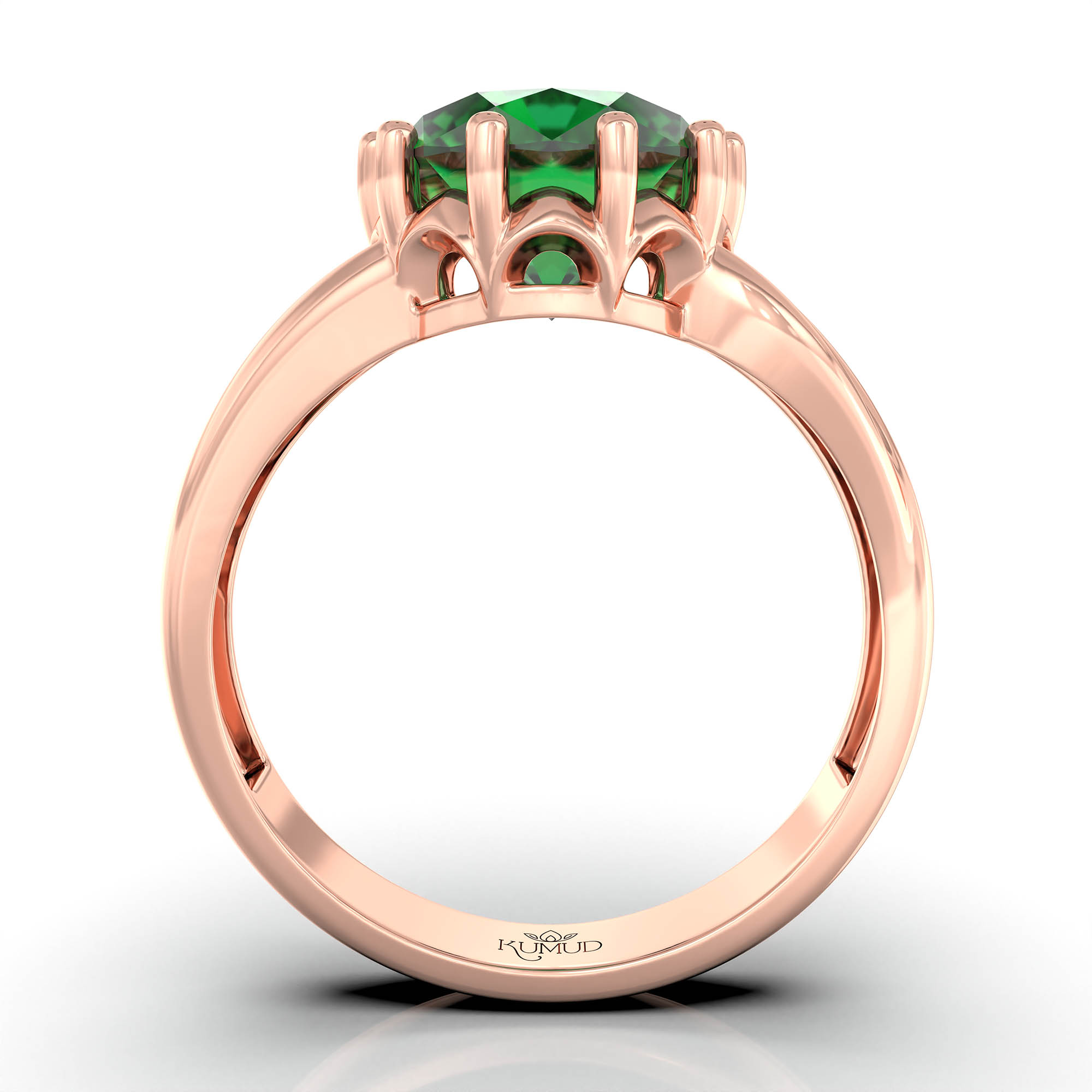Emerald (Panna) Ring for Women in 18K Rose Gold – Oval 9x8 mm, Prong Setting, 3 g (Design KF-6) thumbnail