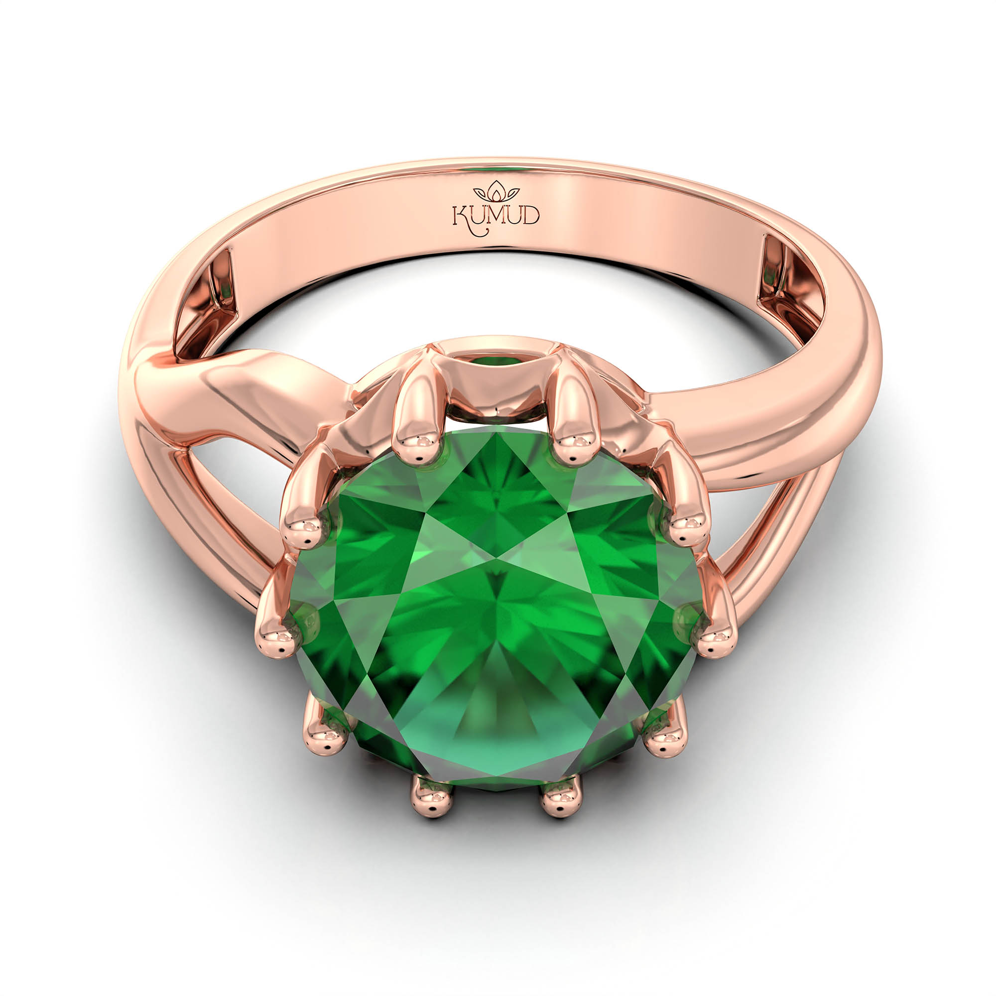 Emerald (Panna) Ring for Women in 18K Rose Gold – Oval 9x8 mm, Prong Setting, 3 g (Design KF-6) thumbnail