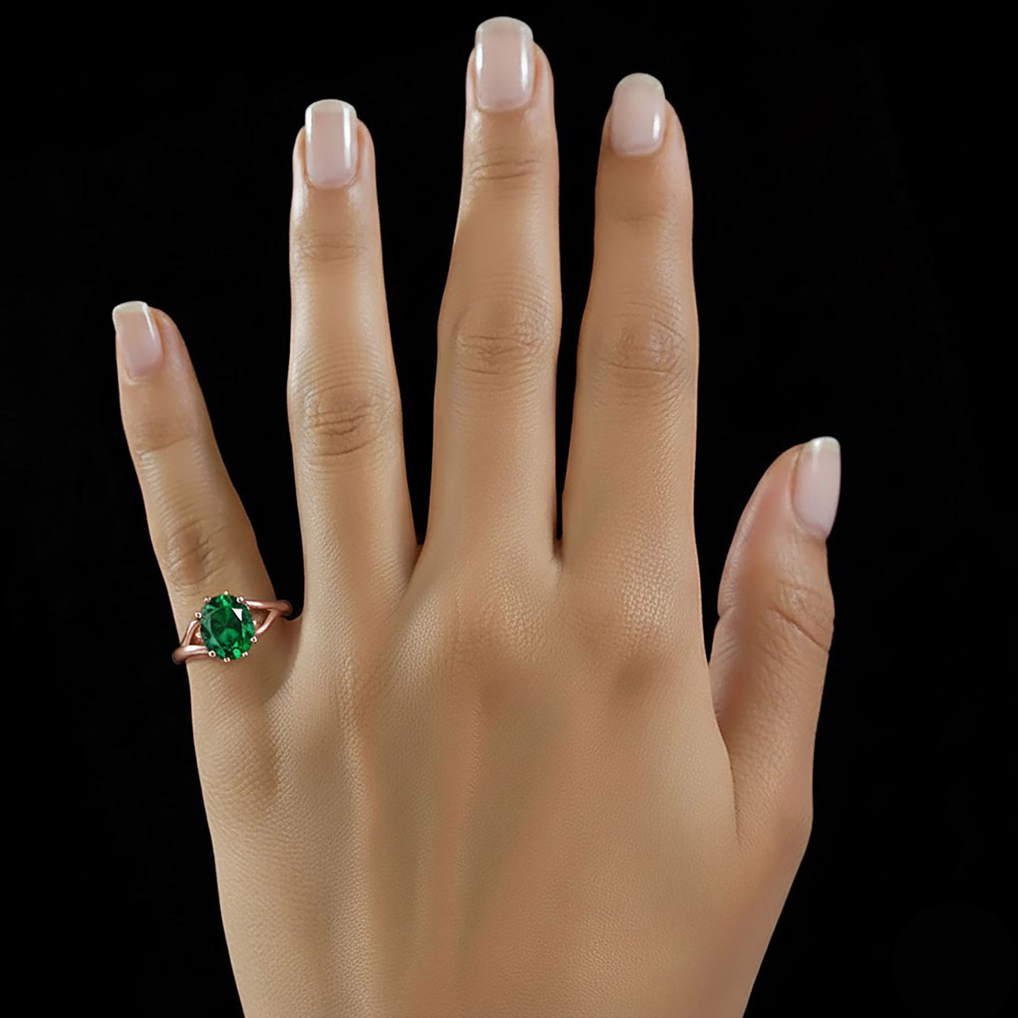 Emerald (Panna) Ring for Women in 18K Rose Gold – Oval 9x8 mm, Prong Setting, 3 g (Design KF-6) thumbnail
