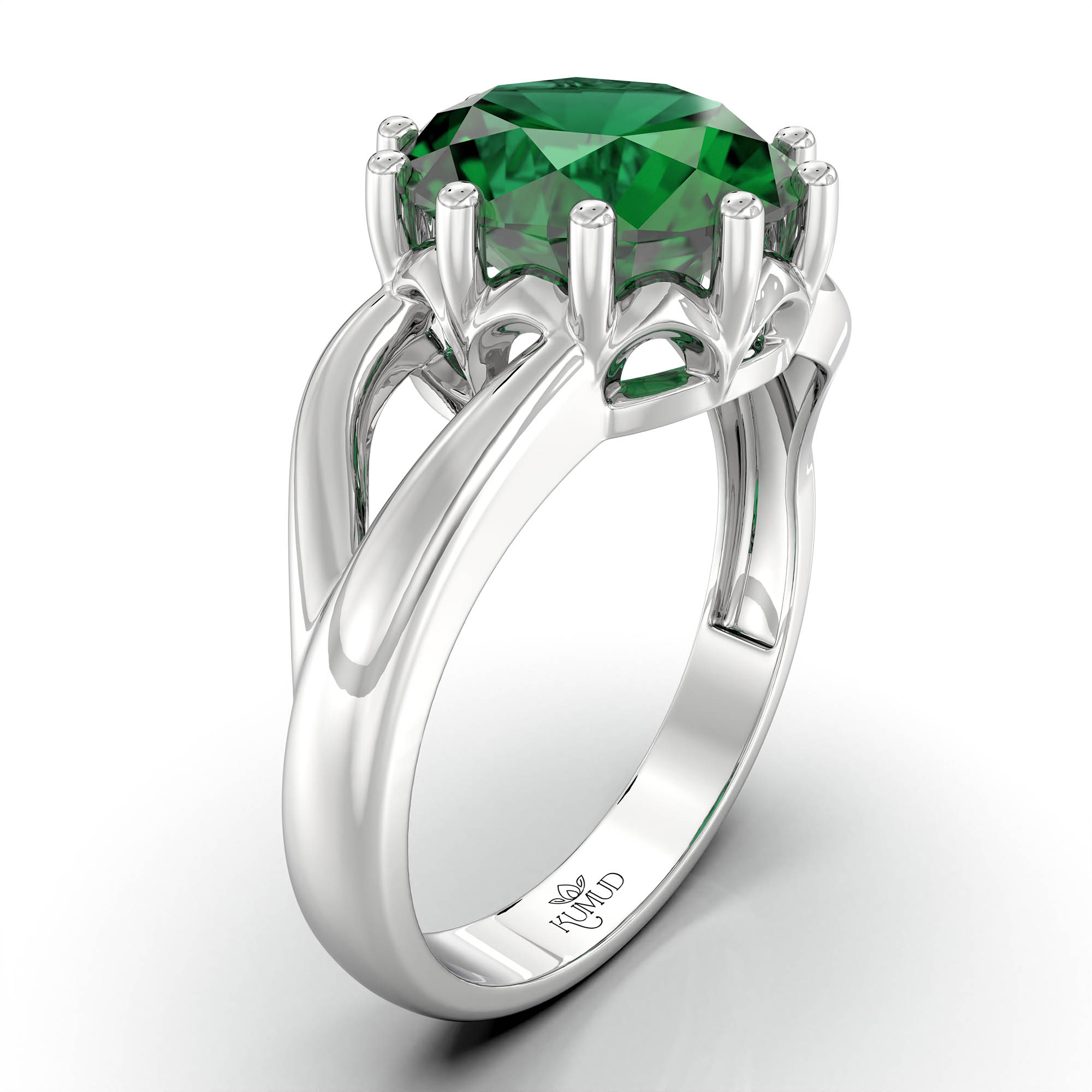 Emerald (Panna) Ring for Women in 925 Sterling Silver – Oval 9x8 mm, Prong Setting, 1.8 g (Design KF-6) thumbnail
