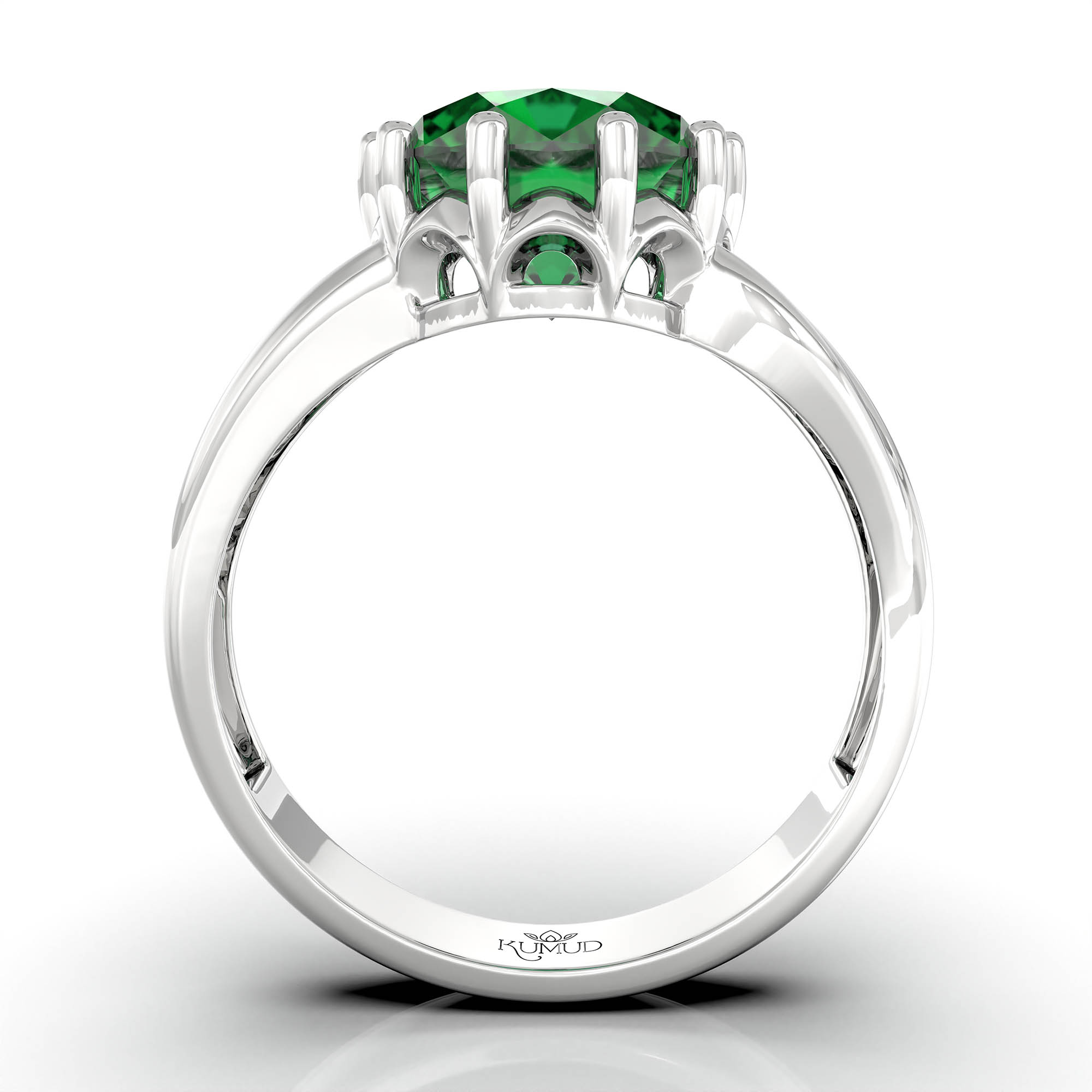 Emerald (Panna) Ring for Women in 18K White Gold – Oval 9x8 mm, Prong Setting, 3 g (Design KF-6) thumbnail