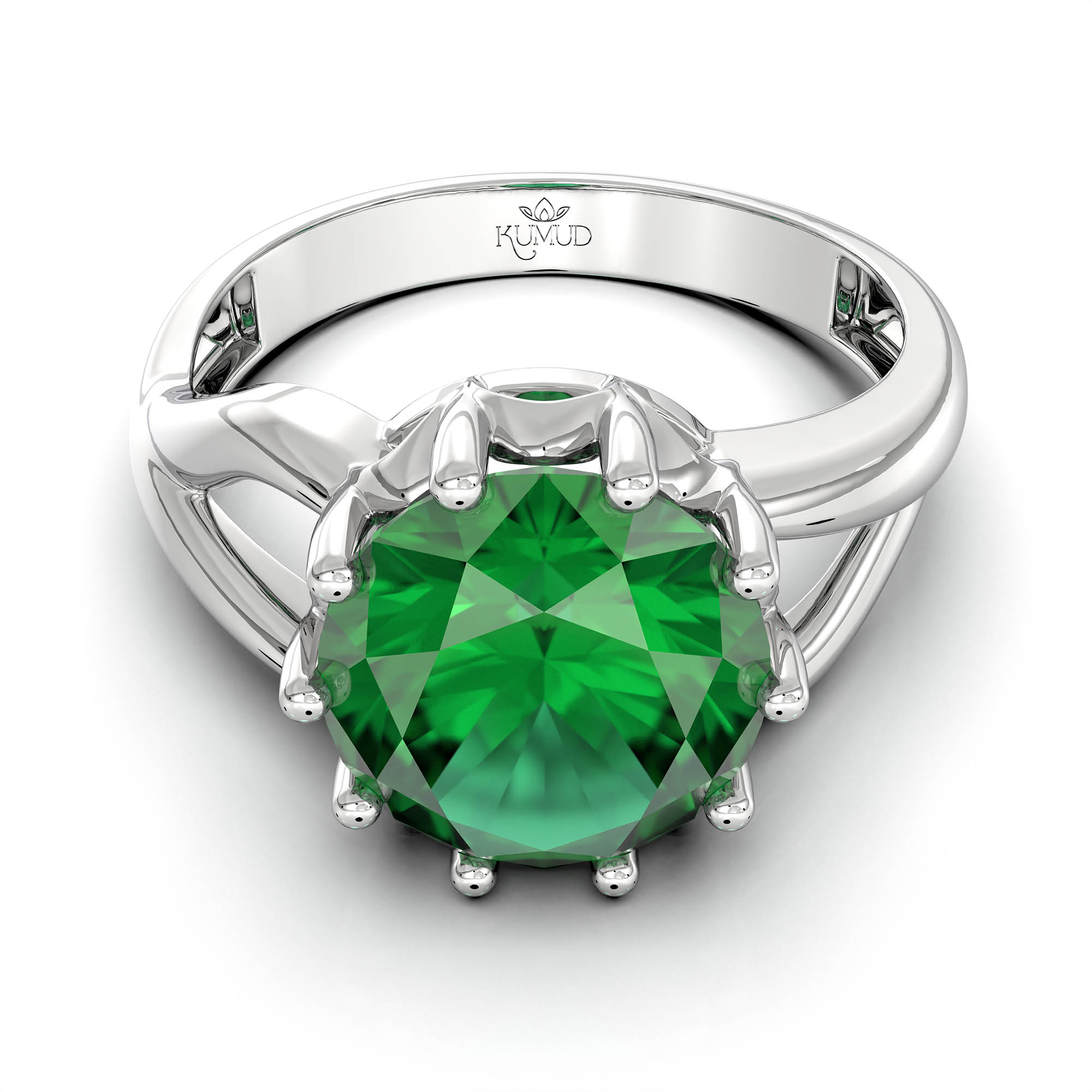 Emerald (Panna) Ring for Women in 18K White Gold – Oval 9x8 mm, Prong Setting, 3 g (Design KF-6) thumbnail