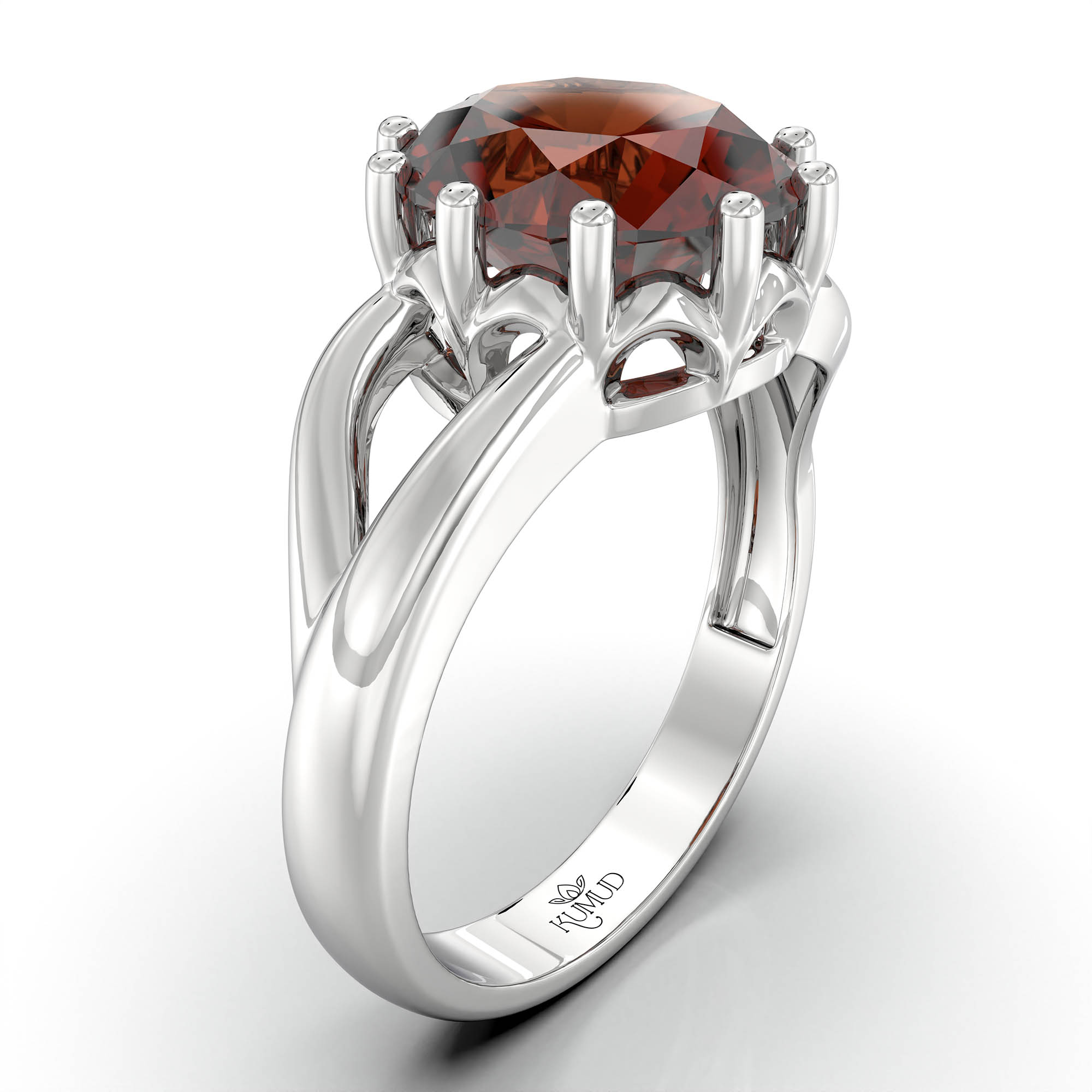 Hessonite (Gomed) Ring for Women in 925 Sterling Silver – Oval 9x8 mm, Prong Setting, 1.8 g (Design KF-6) thumbnail
