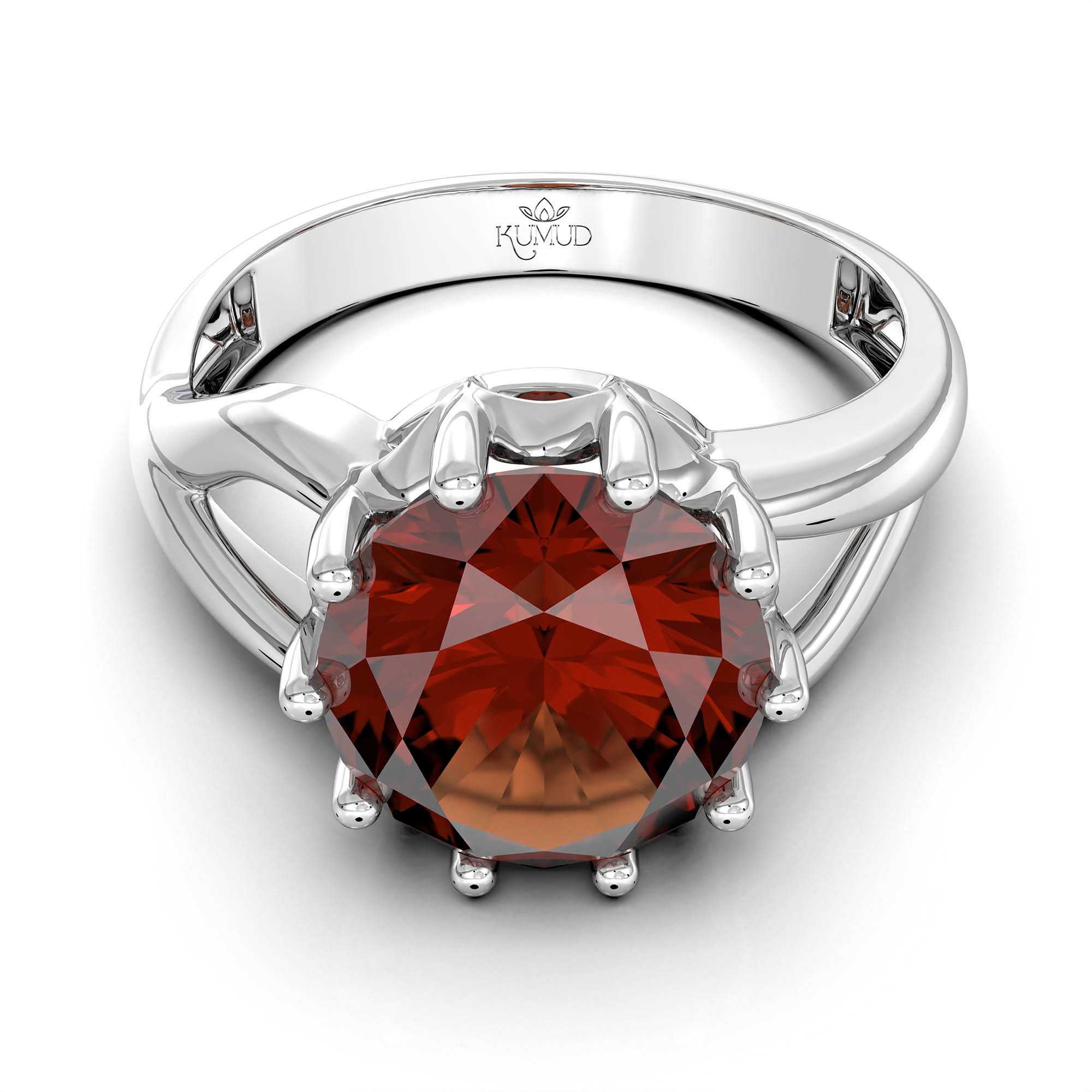 Hessonite (Gomed) Ring for Women in 925 Sterling Silver – Oval 9x8 mm, Prong Setting, 1.8 g (Design KF-6) thumbnail