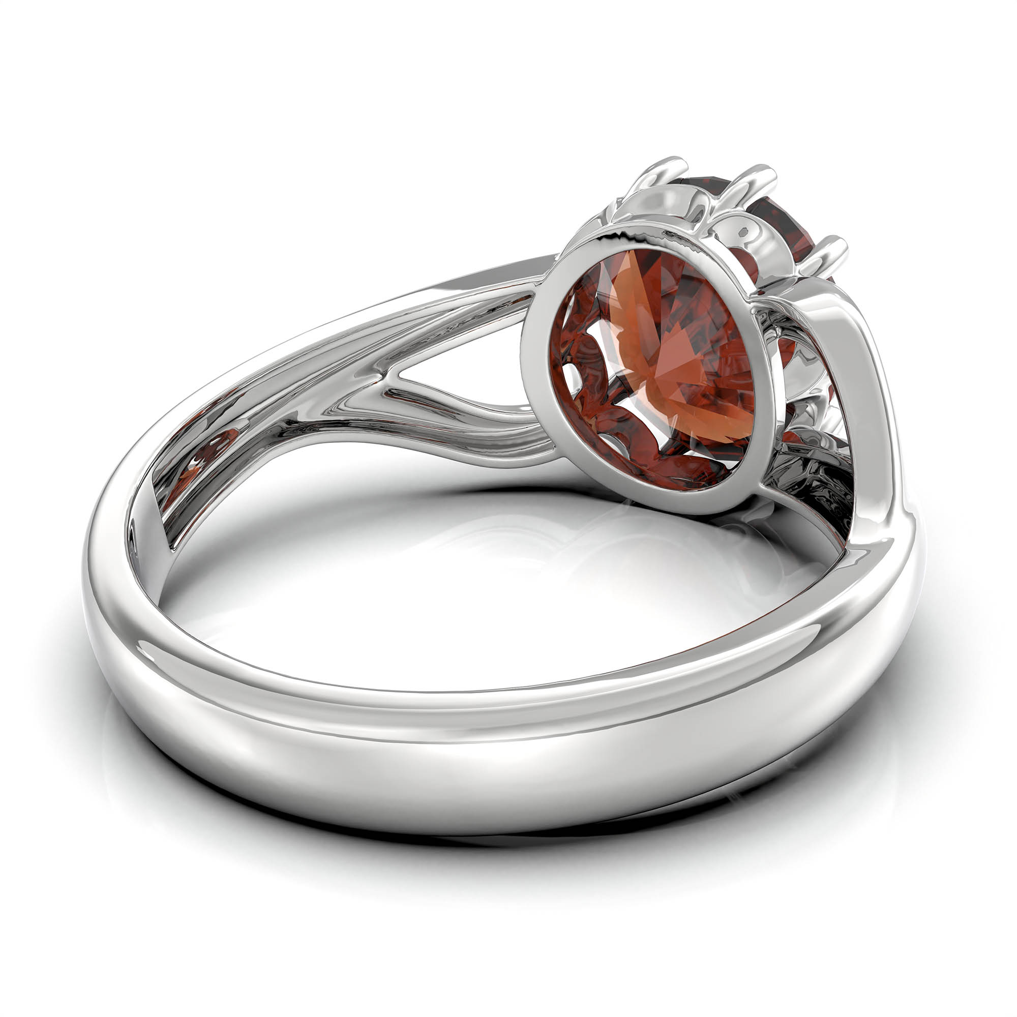 Hessonite (Gomed) Ring for Women in 925 Sterling Silver – Oval 9x8 mm, Prong Setting, 1.8 g (Design KF-6) thumbnail