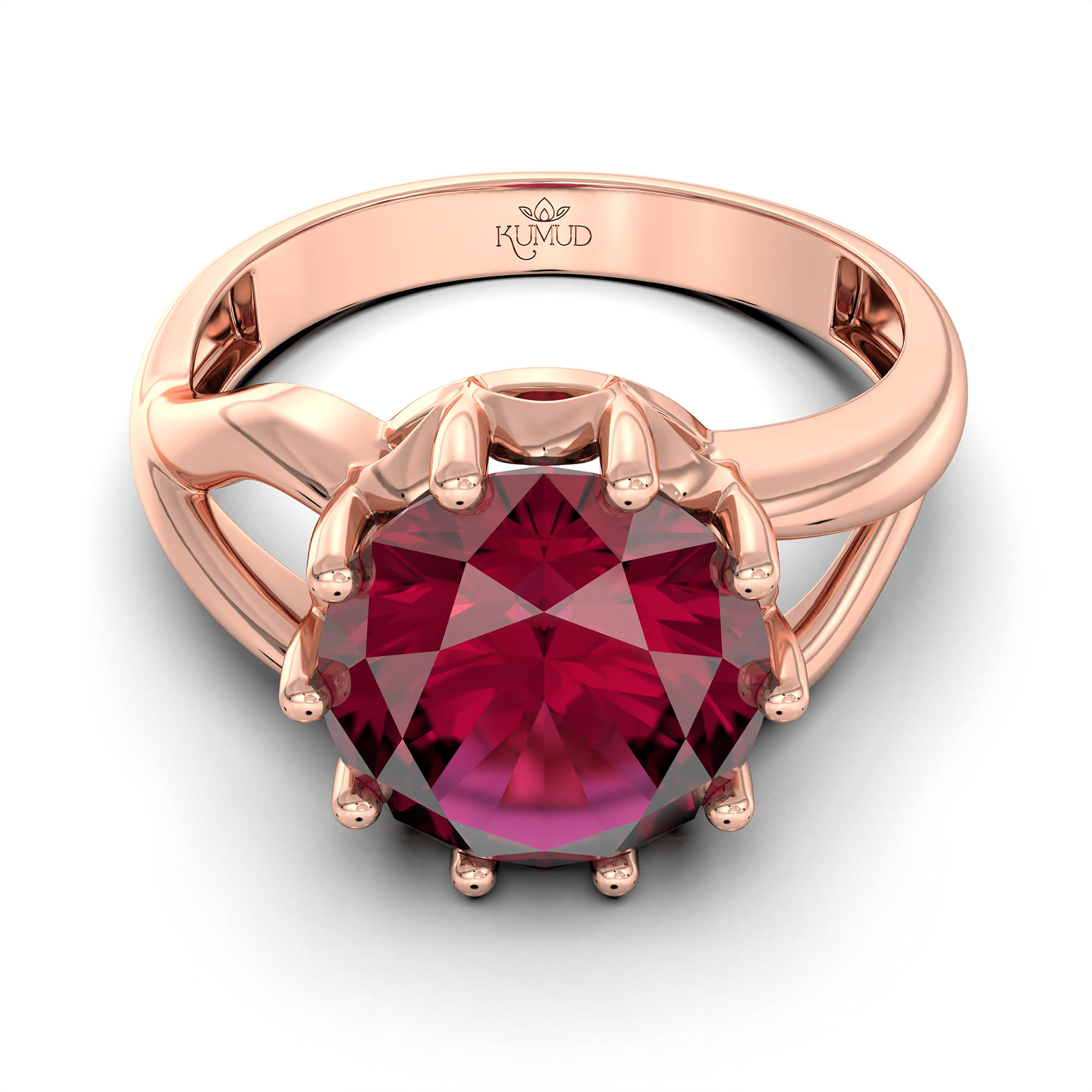 Ruby (Manik) Ring for Women in 18K Rose Gold – Oval 9x8 mm, Prong Setting, 3 g (Design KF-6) thumbnail
