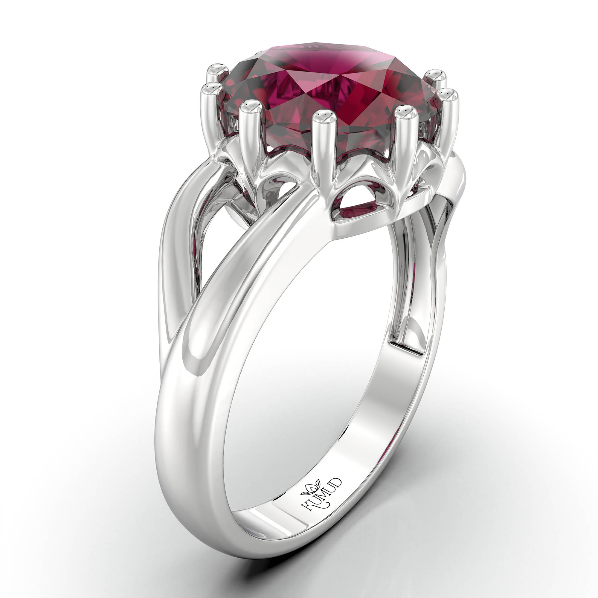 Ruby (Manik) Ring for Women in 18K White Gold – Oval 9x8 mm, Prong Setting, 3 g (Design KF-6) thumbnail