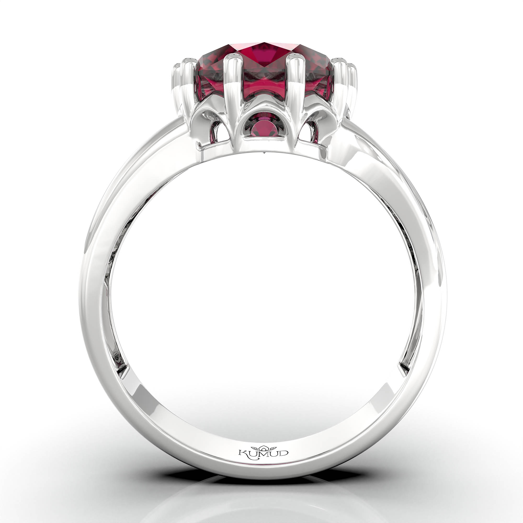 Ruby (Manik) Ring for Women in 18K White Gold – Oval 9x8 mm, Prong Setting, 3 g (Design KF-6) thumbnail