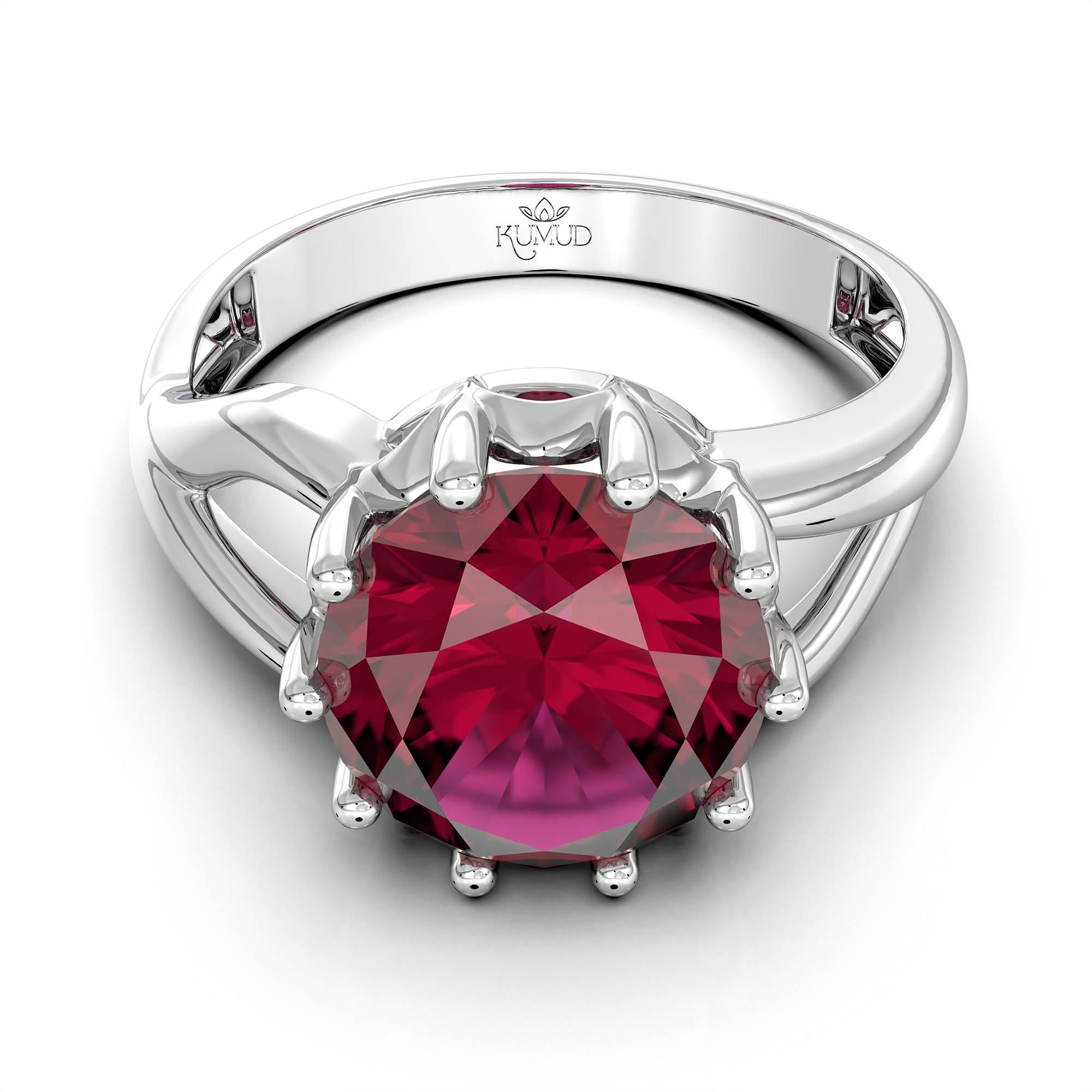 Ruby (Manik) Ring for Women in 18K White Gold – Oval 9x8 mm, Prong Setting, 3 g (Design KF-6) thumbnail