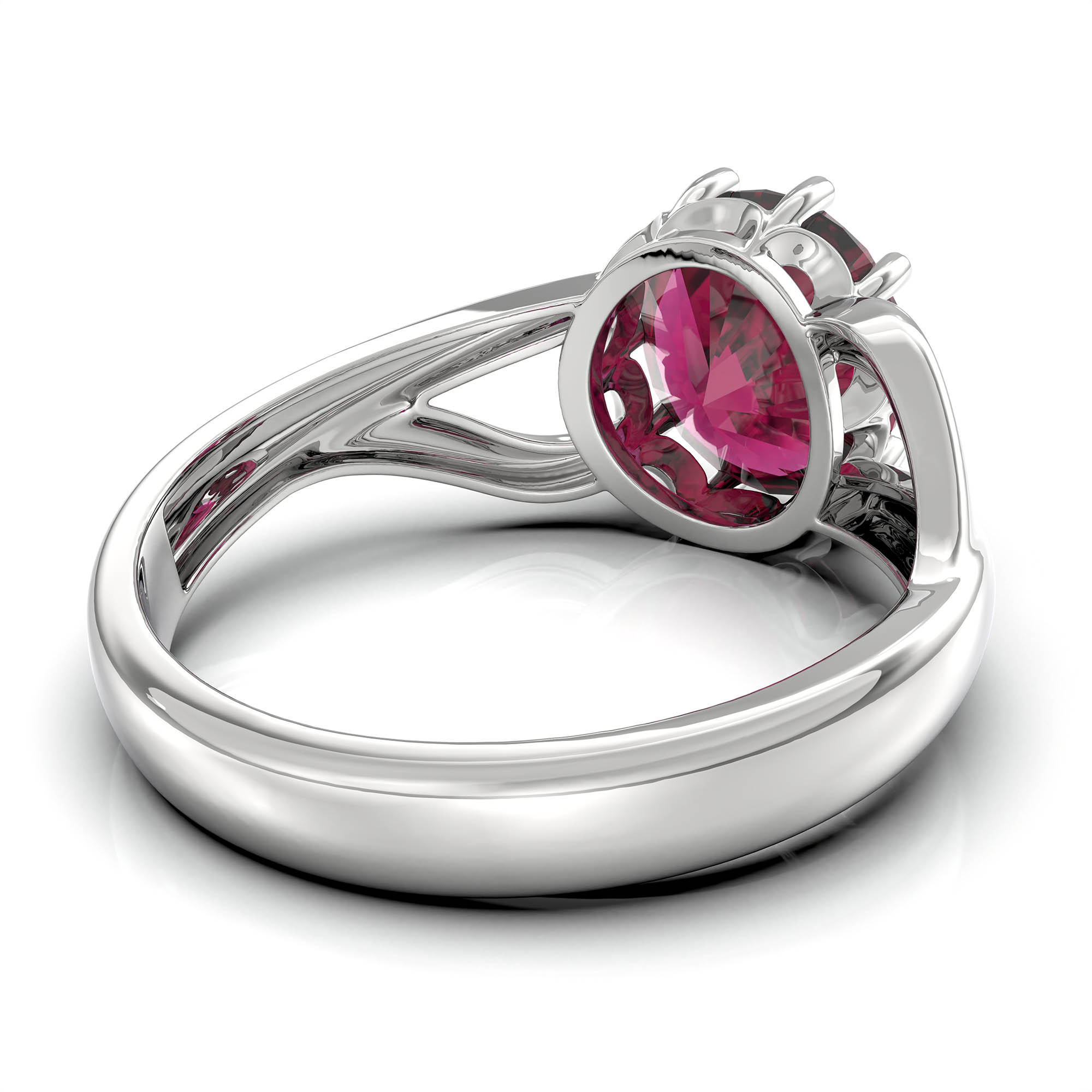 Ruby (Manik) Ring for Women in 18K White Gold – Oval 9x8 mm, Prong Setting, 3 g (Design KF-6) thumbnail