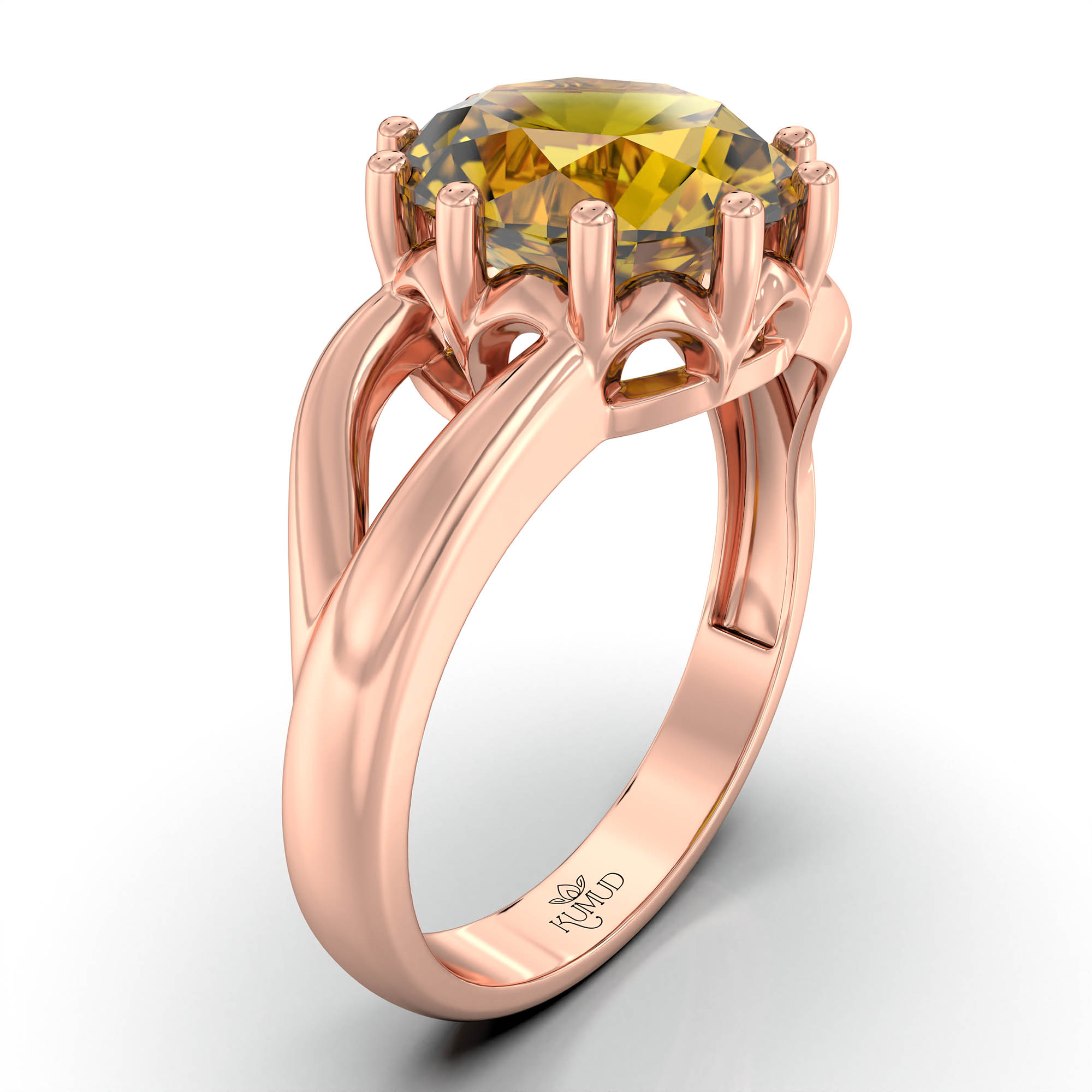Yellow Sapphire (Pukhraj) Ring for Women in 18K Rose Gold – Oval 9x8 mm, Prong Setting, 3 g (Design KF-6) thumbnail
