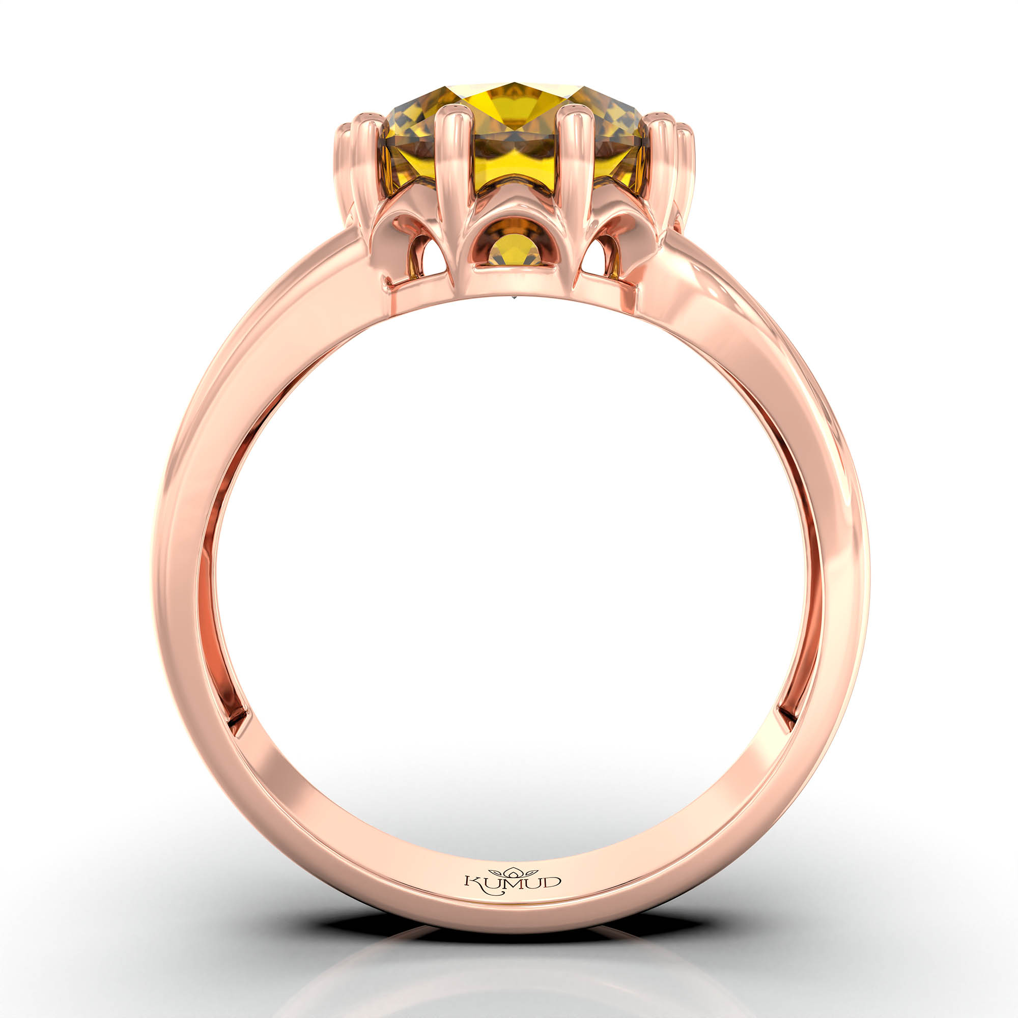 Yellow Sapphire (Pukhraj) Ring for Women in 18K Rose Gold – Oval 9x8 mm, Prong Setting, 3 g (Design KF-6) thumbnail
