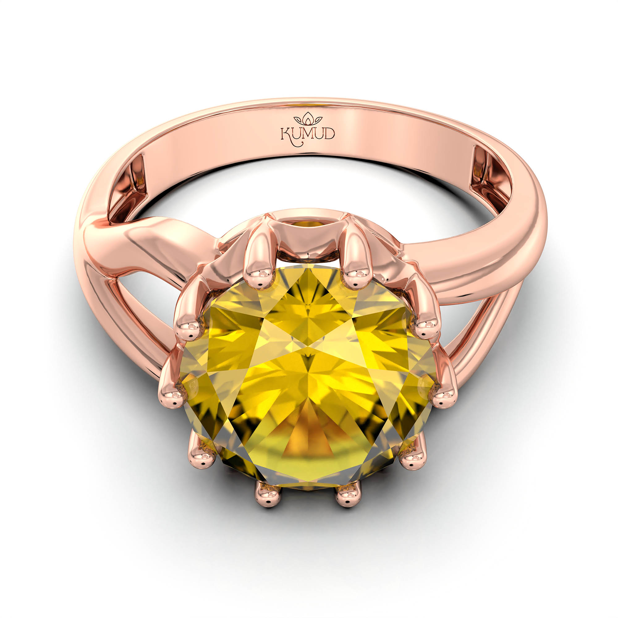 Yellow Sapphire (Pukhraj) Ring for Women in 18K Rose Gold – Oval 9x8 mm, Prong Setting, 3 g (Design KF-6) thumbnail