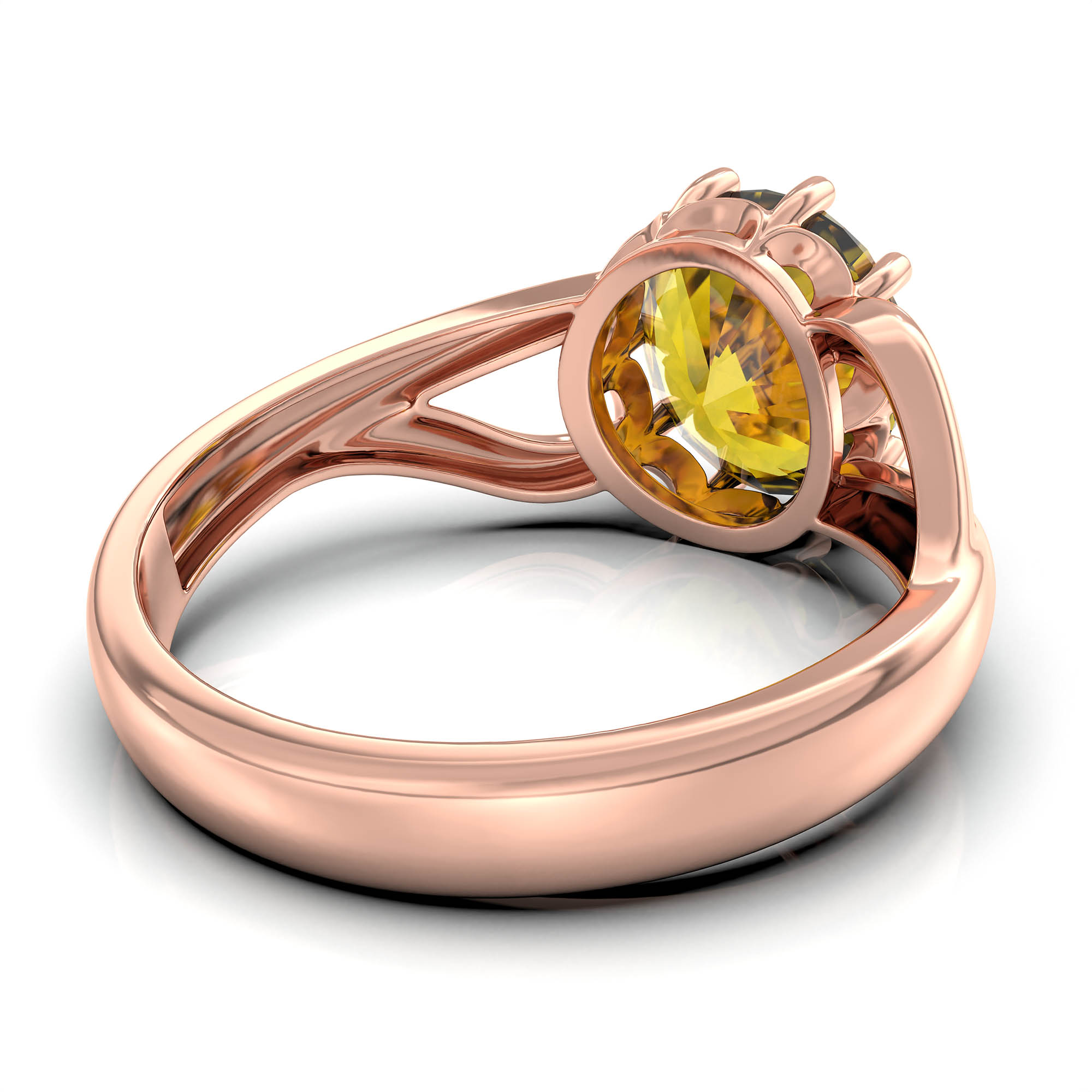Yellow Sapphire (Pukhraj) Ring for Women in 18K Rose Gold – Oval 9x8 mm, Prong Setting, 3 g (Design KF-6) thumbnail