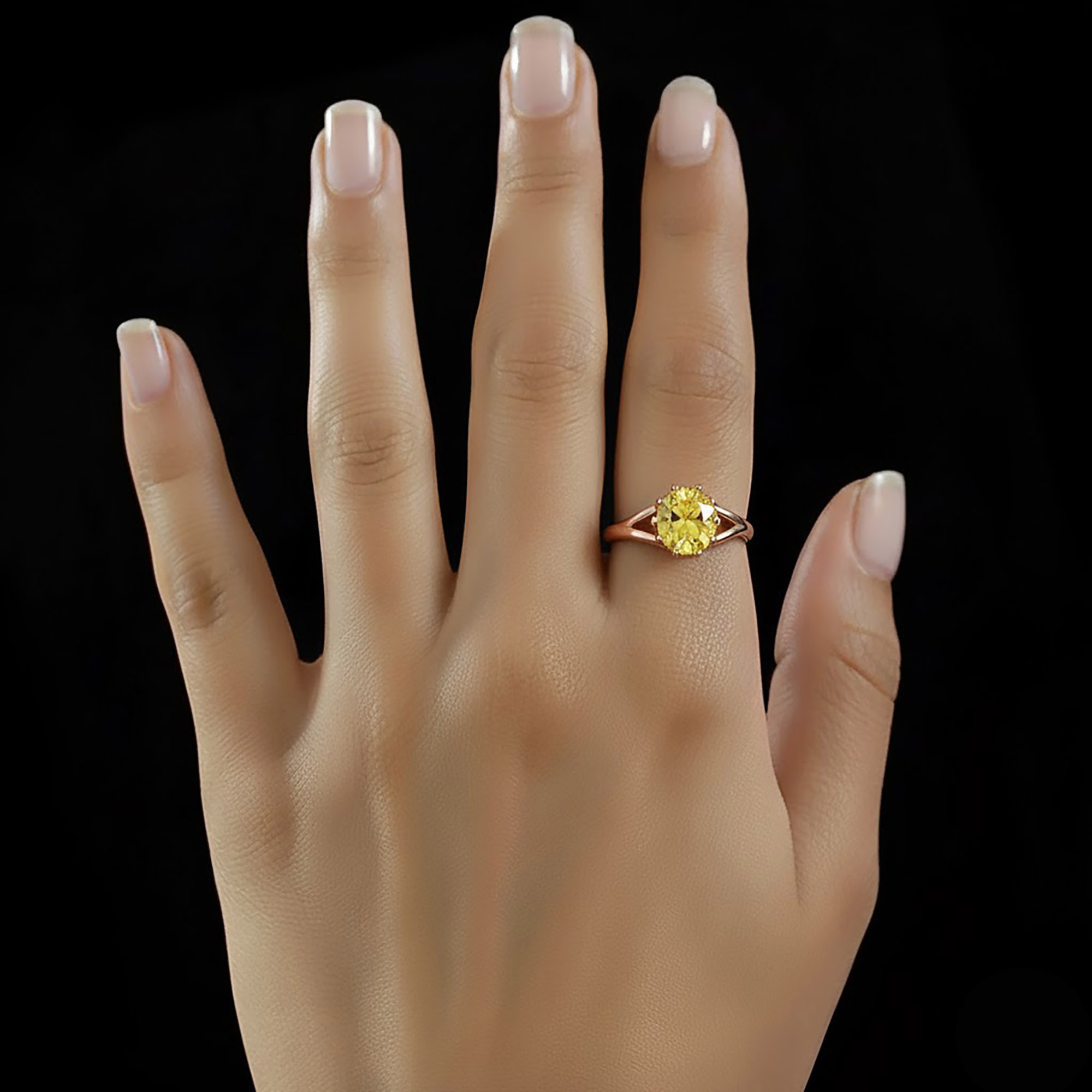 Yellow Sapphire (Pukhraj) Ring for Women in 18K Rose Gold – Oval 9x8 mm, Prong Setting, 3 g (Design KF-6) thumbnail