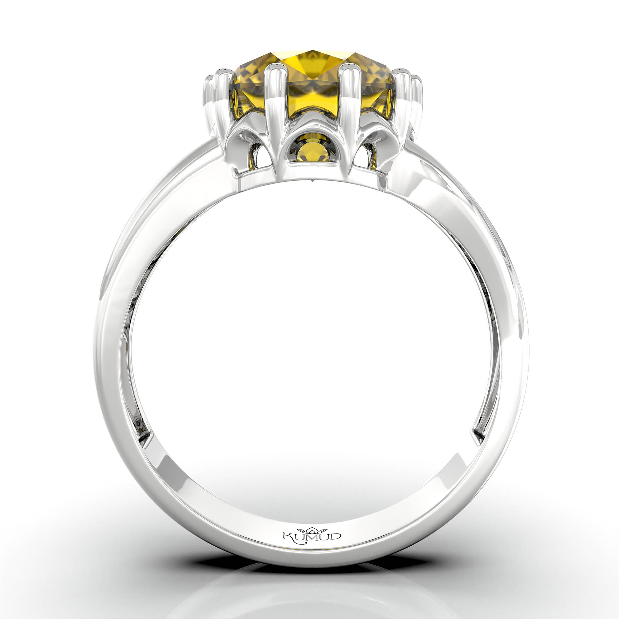 Yellow Sapphire (Pukhraj) Ring for Women in 18K White Gold – Oval 9x8 mm, Prong Setting, 3 g (Design KF-6) thumbnail