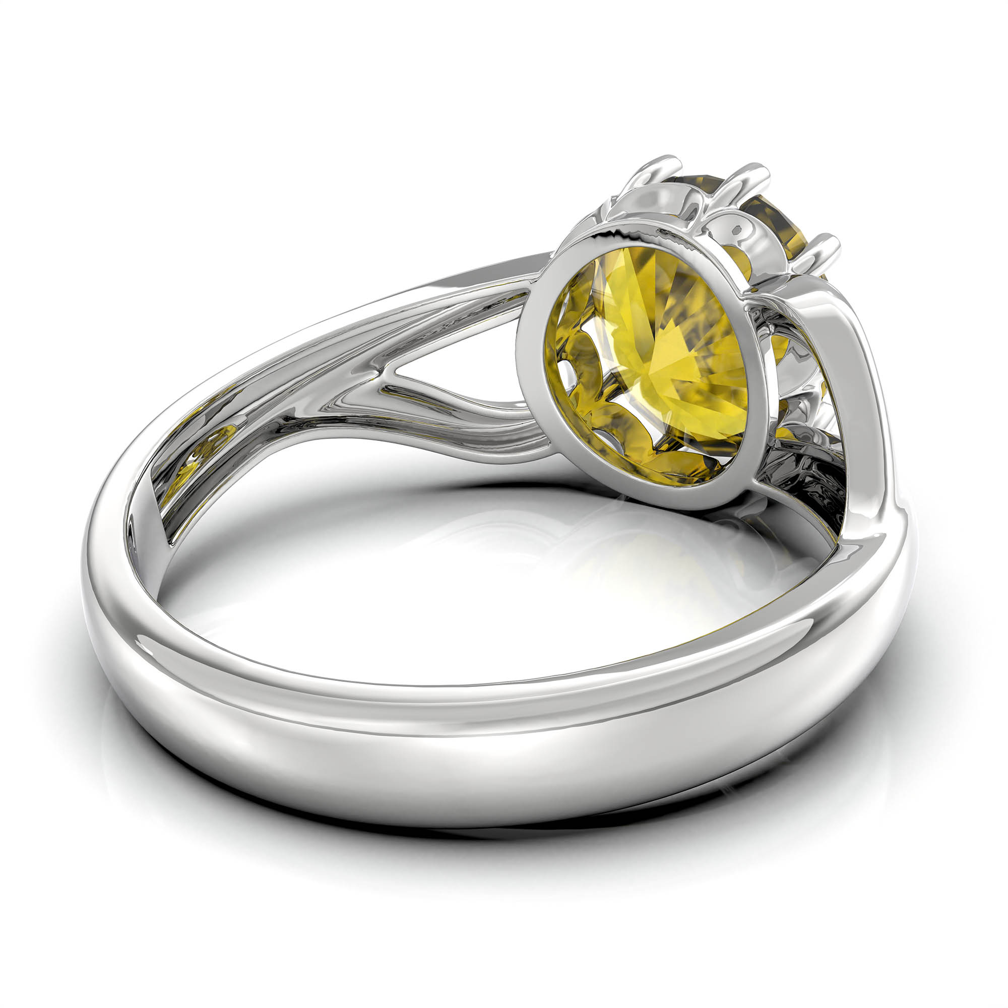 Yellow Sapphire (Pukhraj) Ring for Women in 18K White Gold – Oval 9x8 mm, Prong Setting, 3 g (Design KF-6) thumbnail