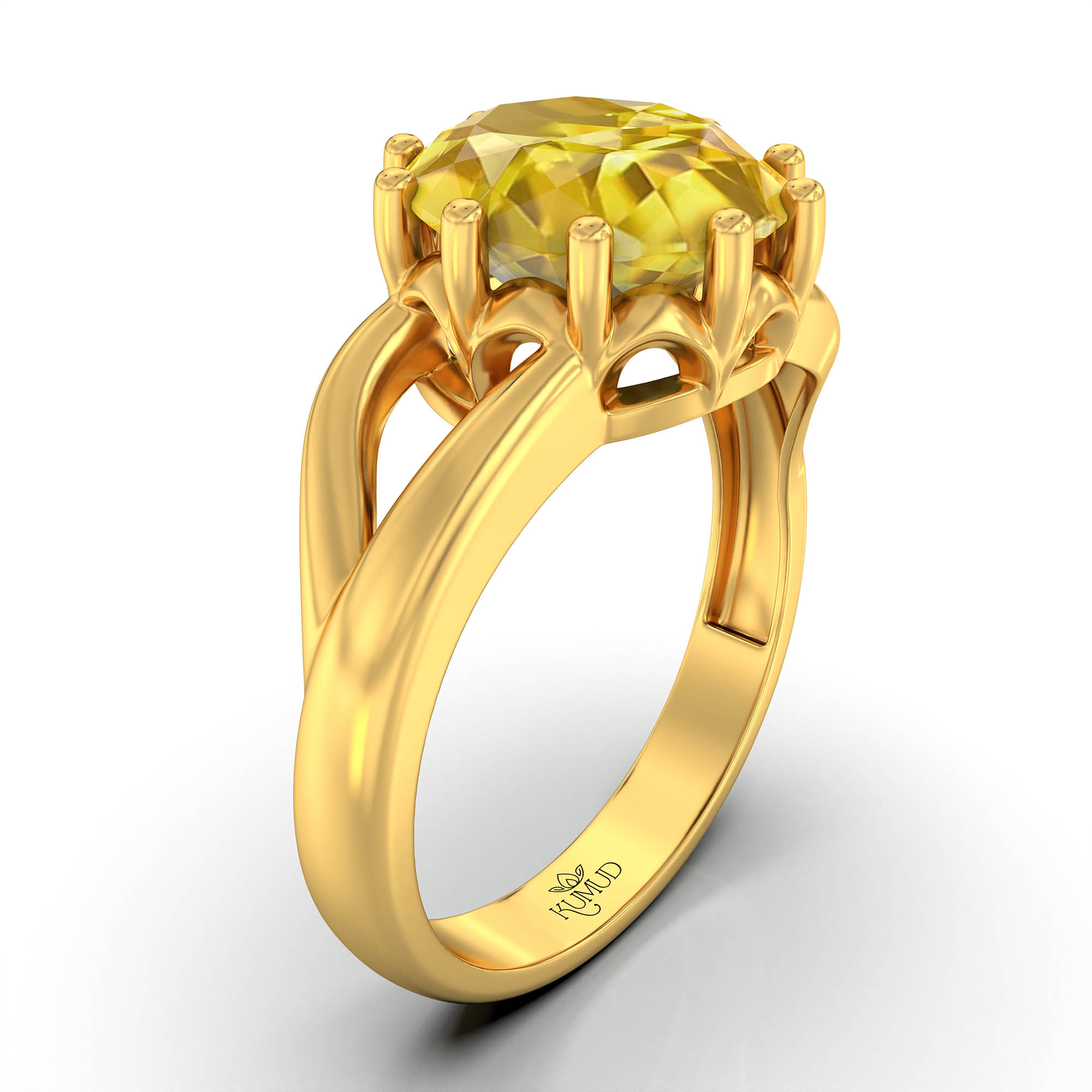 Yellow Sapphire (Pukhraj) Ring for Women in 22K Yellow Gold – Oval 9x8 mm, Prong Setting, 3 g (Design KF-6) thumbnail