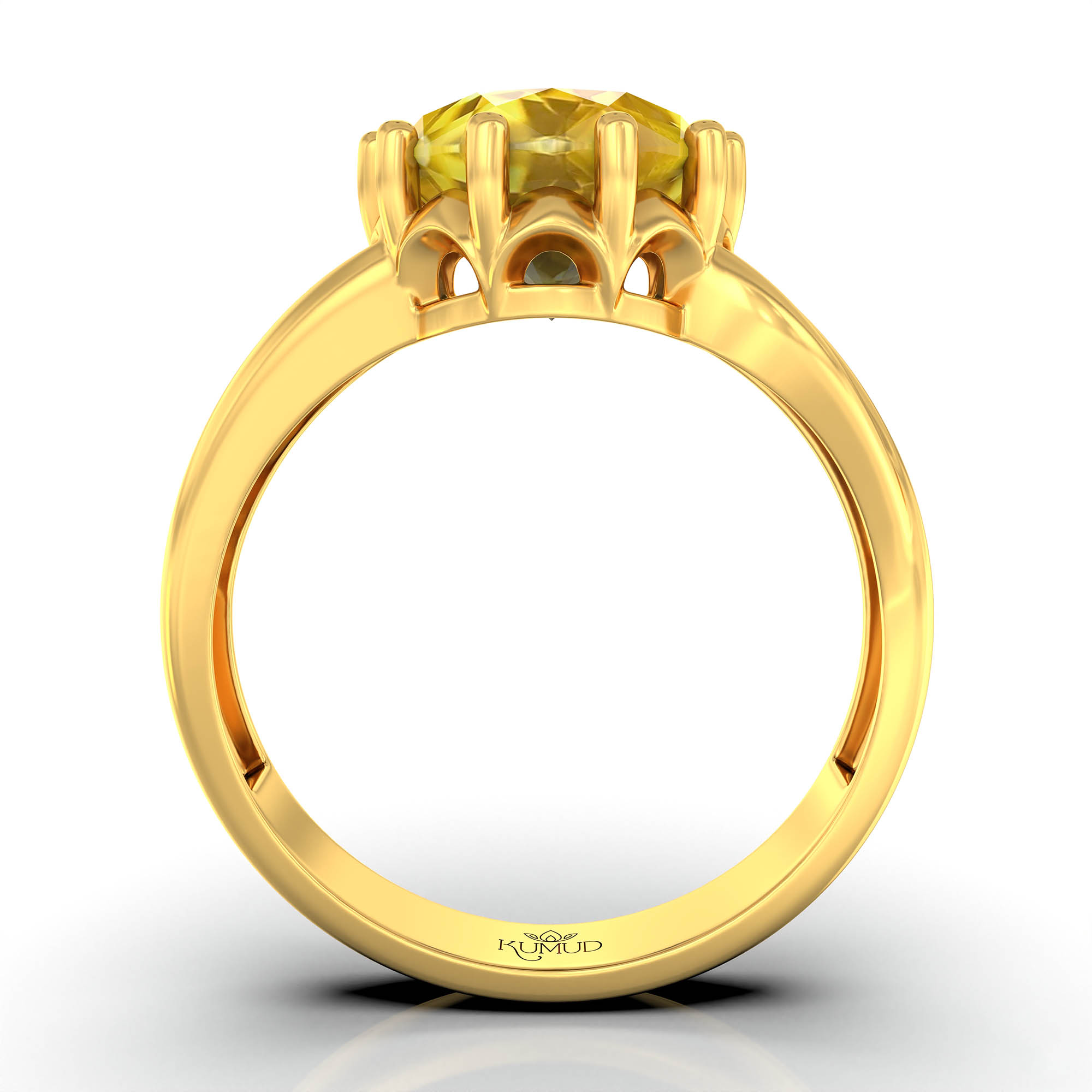 Yellow Sapphire (Pukhraj) Ring for Women in 22K Yellow Gold – Oval 9x8 mm, Prong Setting, 3 g (Design KF-6) thumbnail
